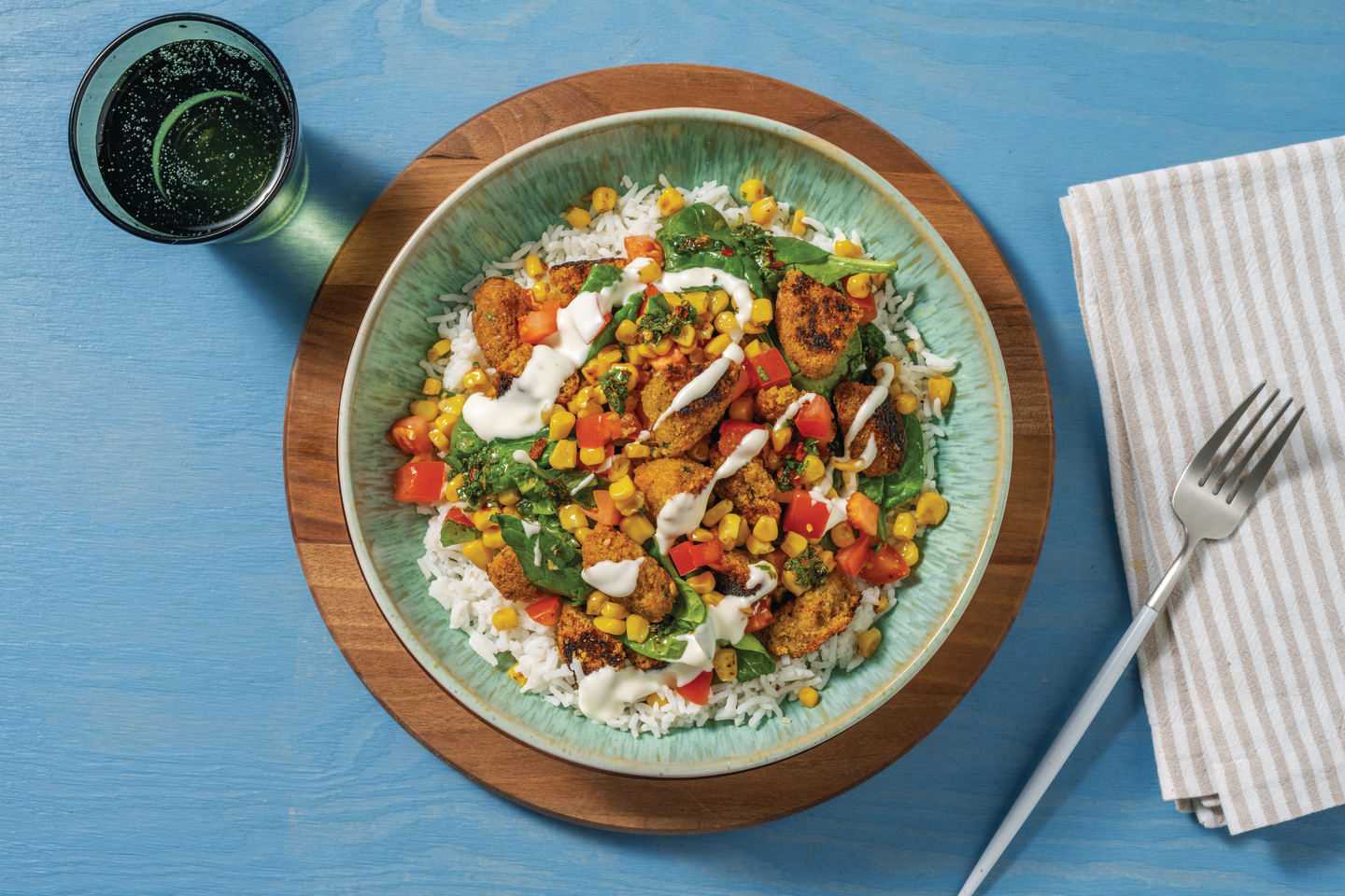 Falafel & Charred Corn Salsa Toss