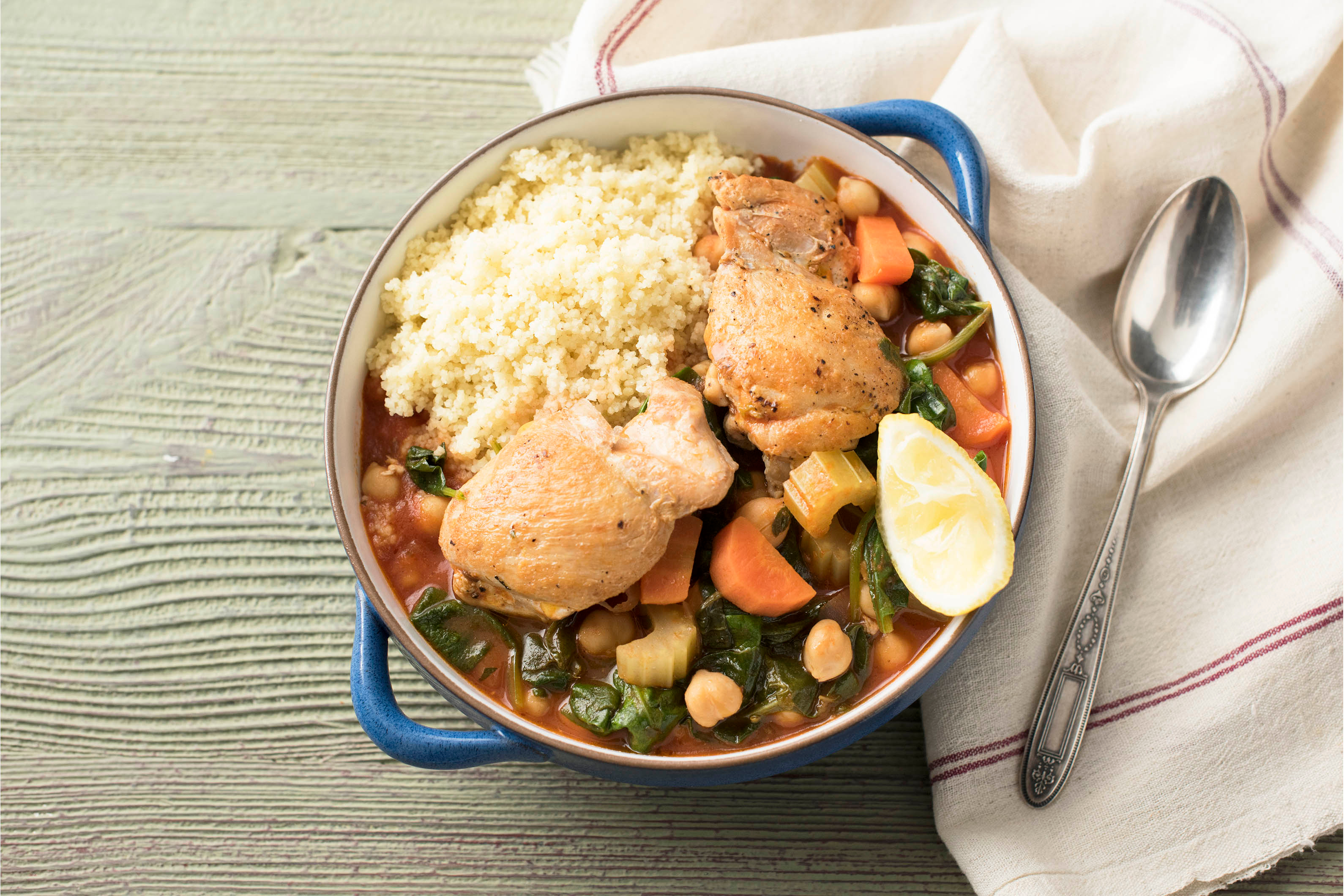 Family Chicken Tagine with Marjoram, Chickpeas and Spinach