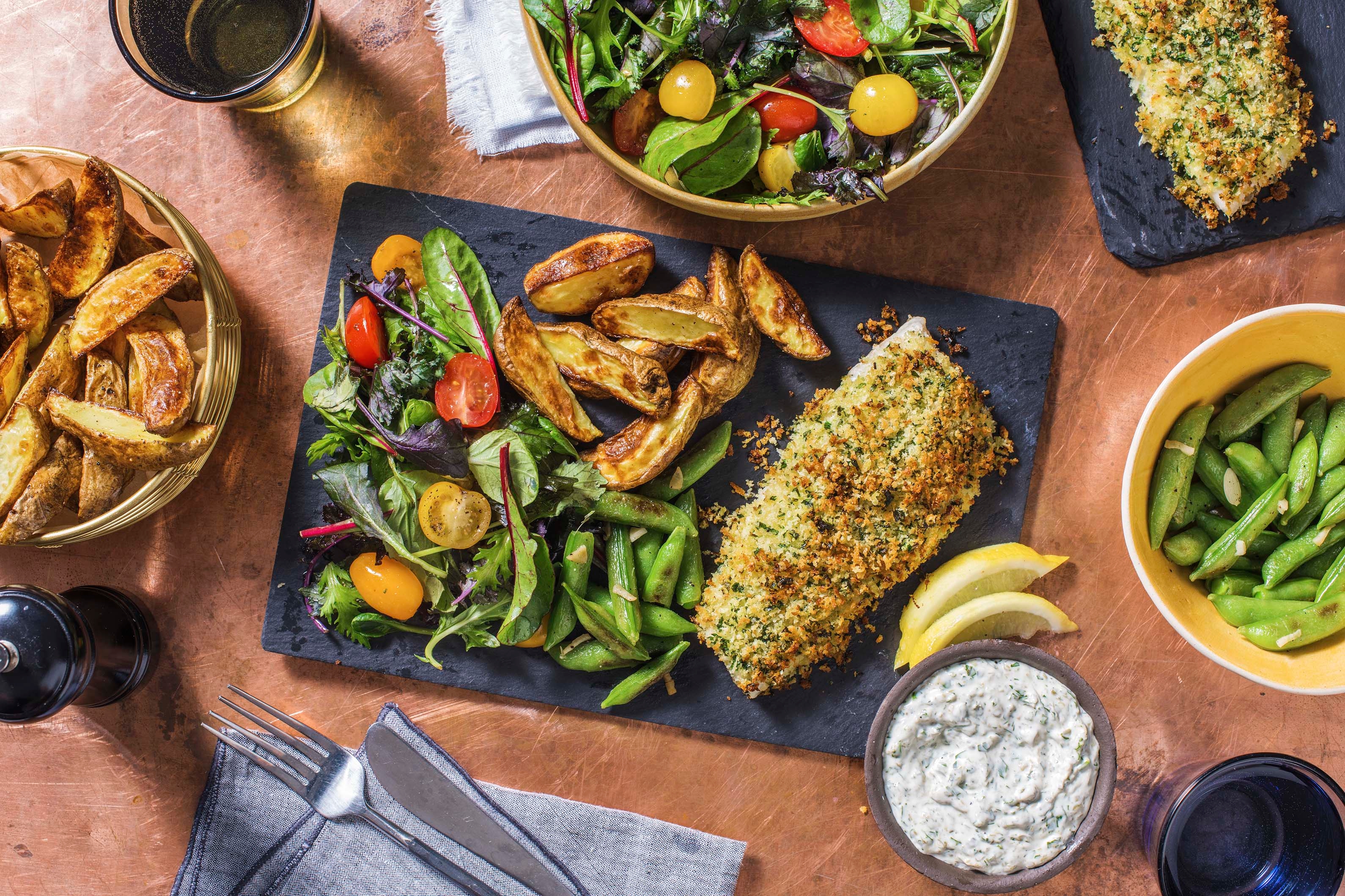 Crispy Sea Bass and Handcut Chips