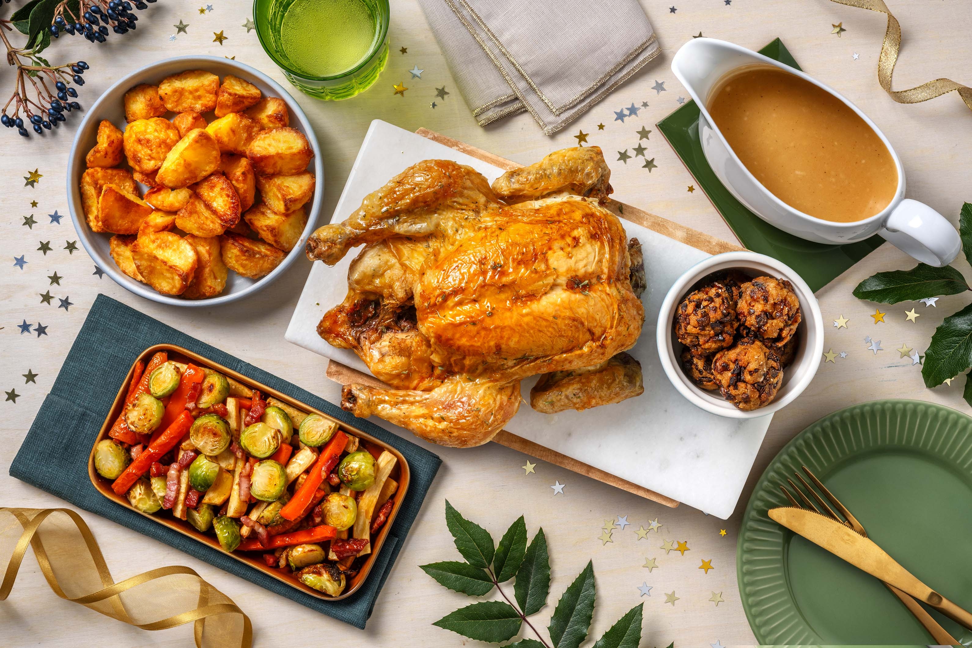 Festive Roast Chicken, Stuffing and Gravy