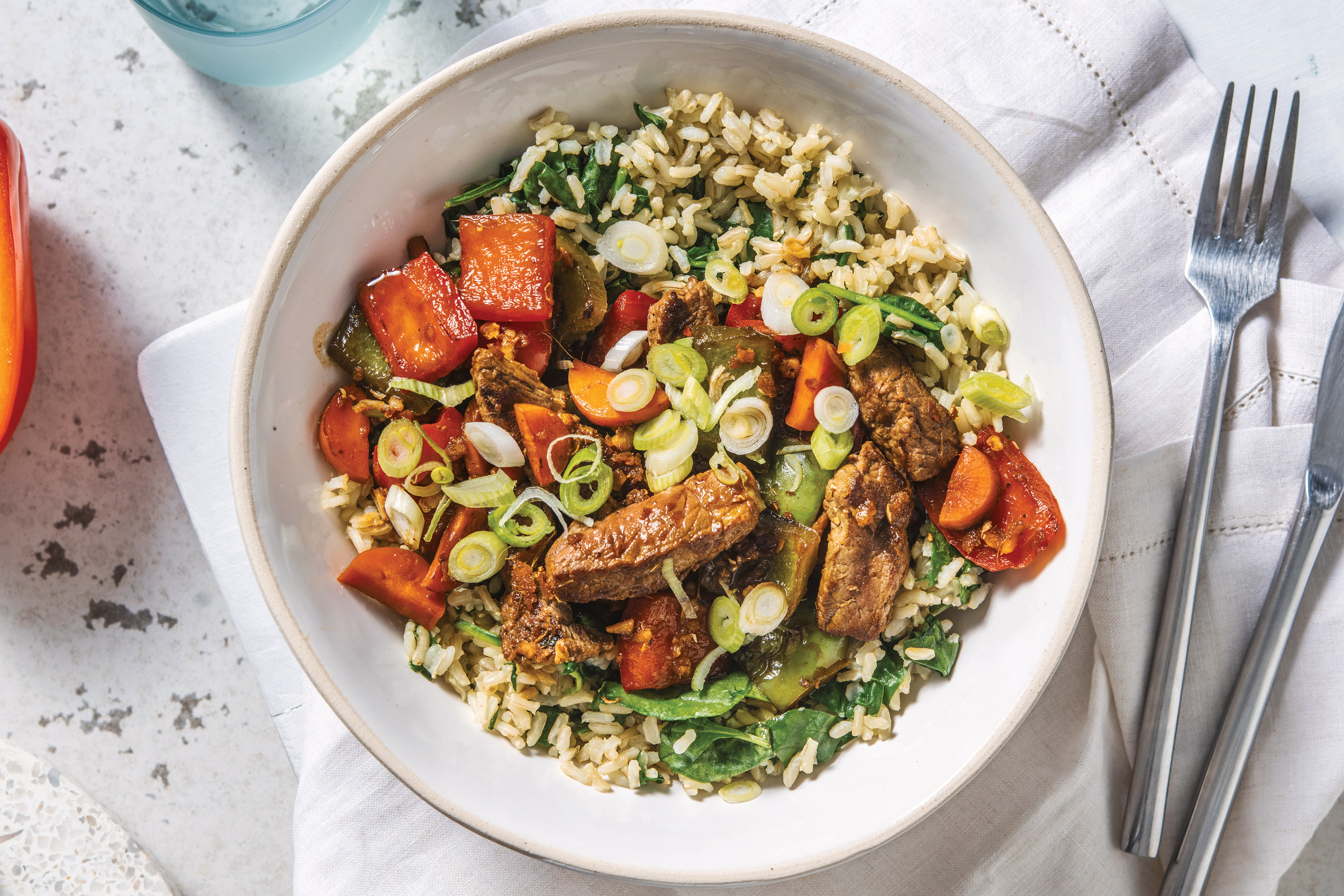 Beef & Oyster Sauce Stir-Fry with Garlic Brown Rice