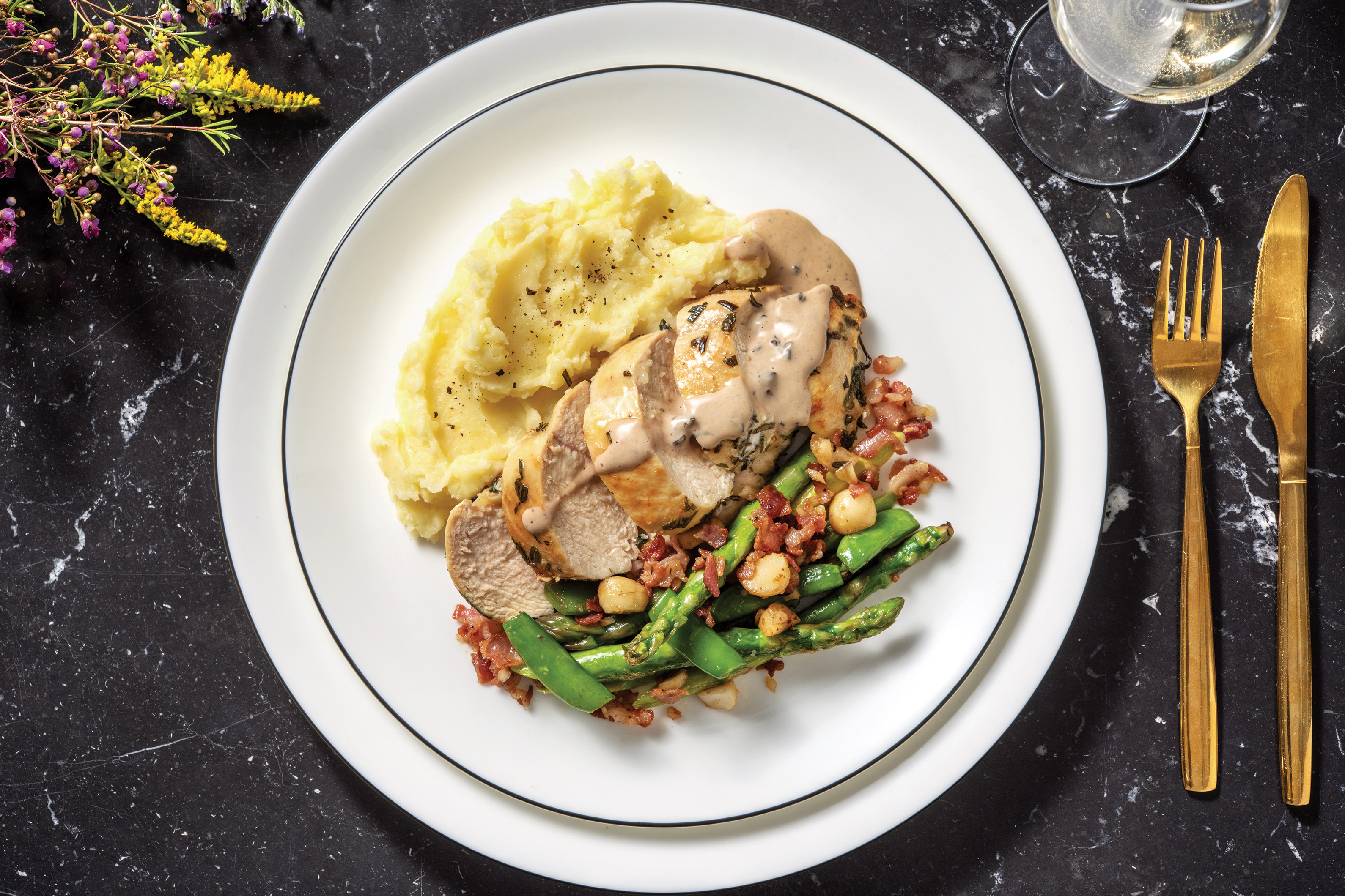 Roasted Herby Chicken & Creamy Black Garlic Sauce