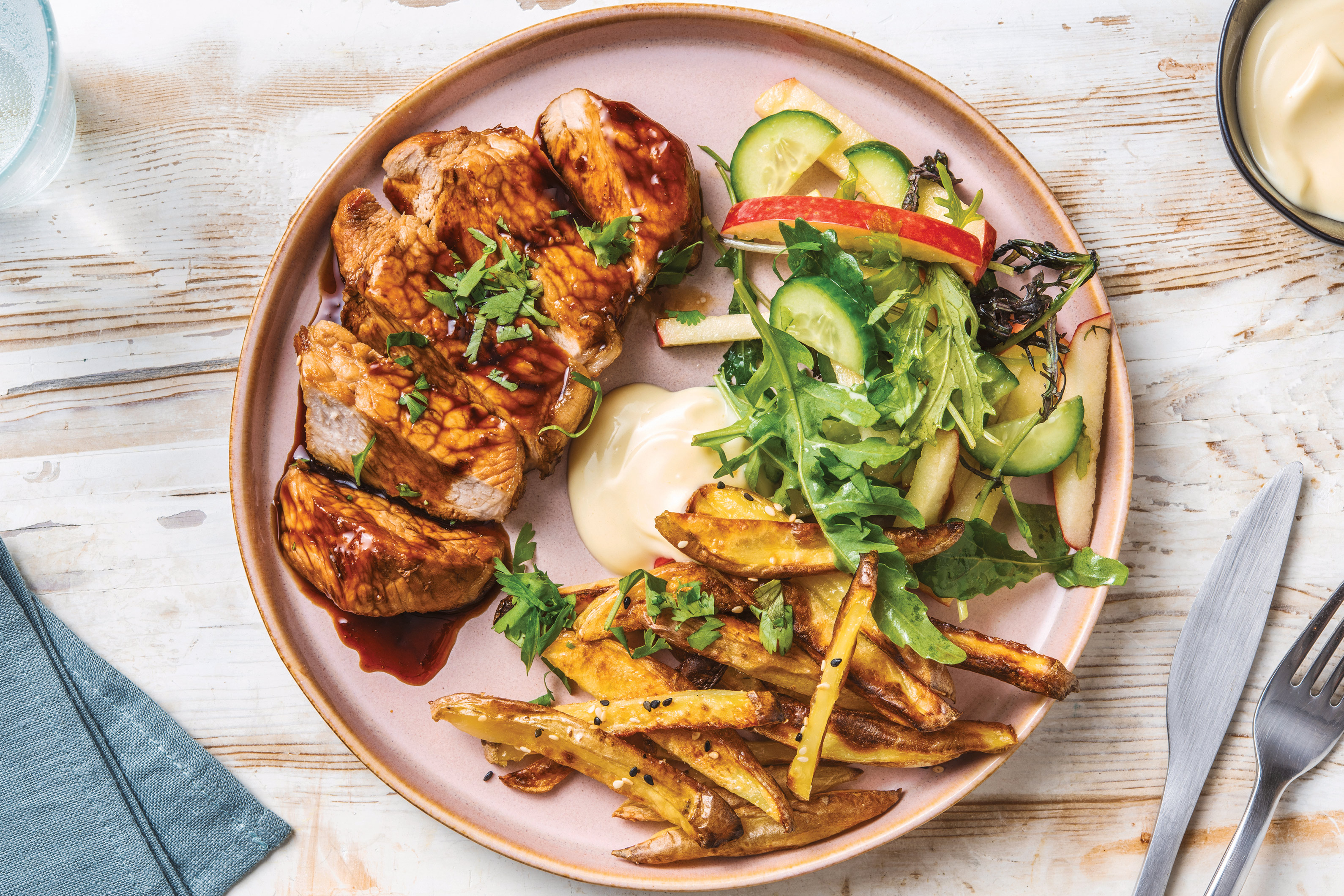 Teriyaki-Glazed Pork & Sesame Fries