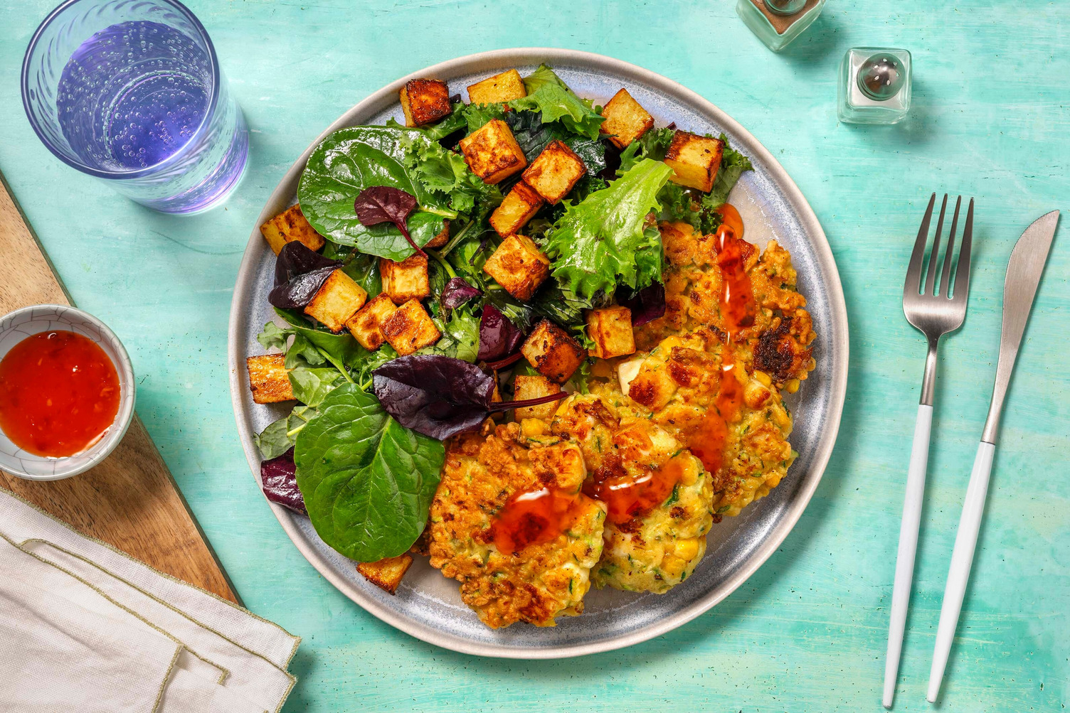 Vegetarische groentepannenkoekjes met halloumi