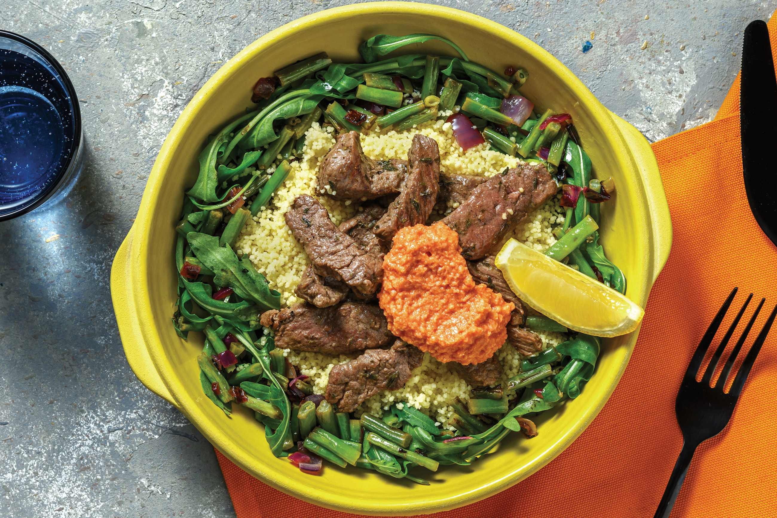 Garlic Beef & Romesco Sauce