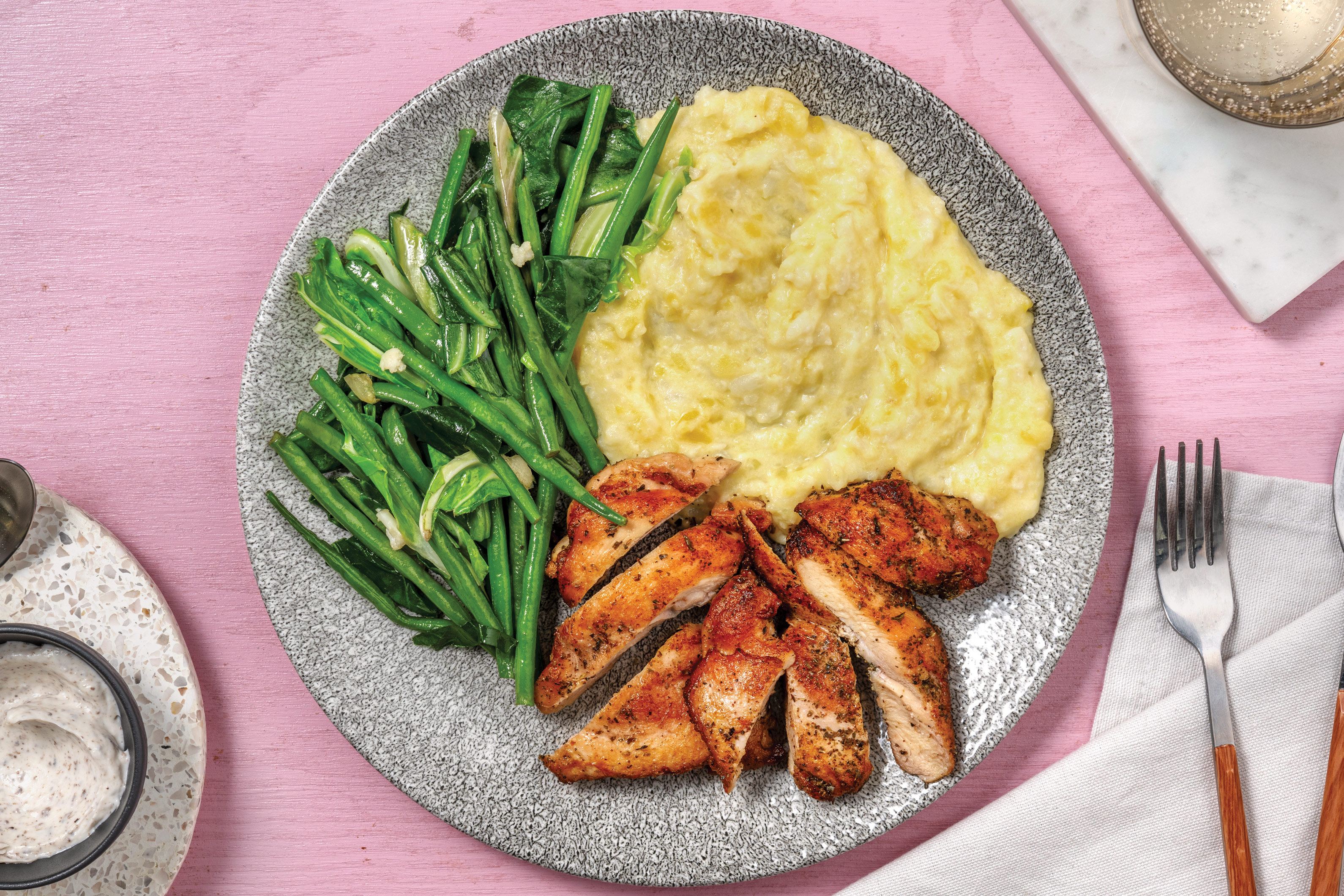 Quick Herby Chicken & Cauli-Potato Mash