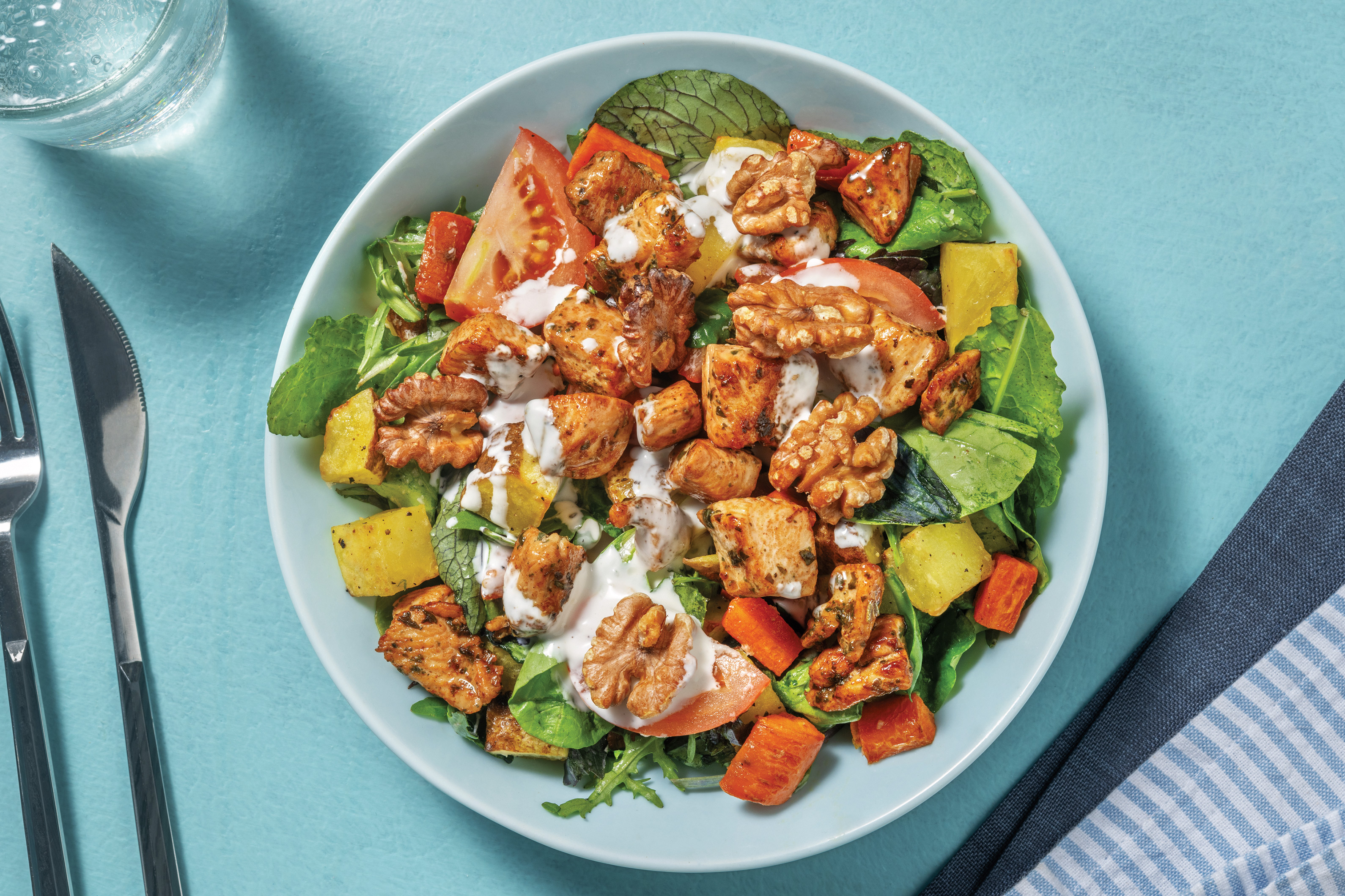 Garlicky Chicken & Roast Veggie Salad