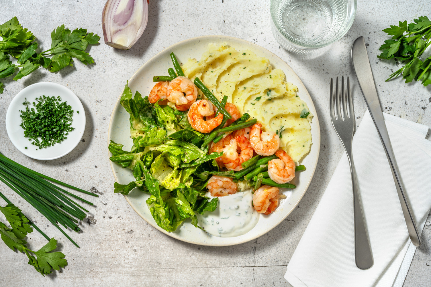 Crevetten auf Rüebli-Kartoffelstock
