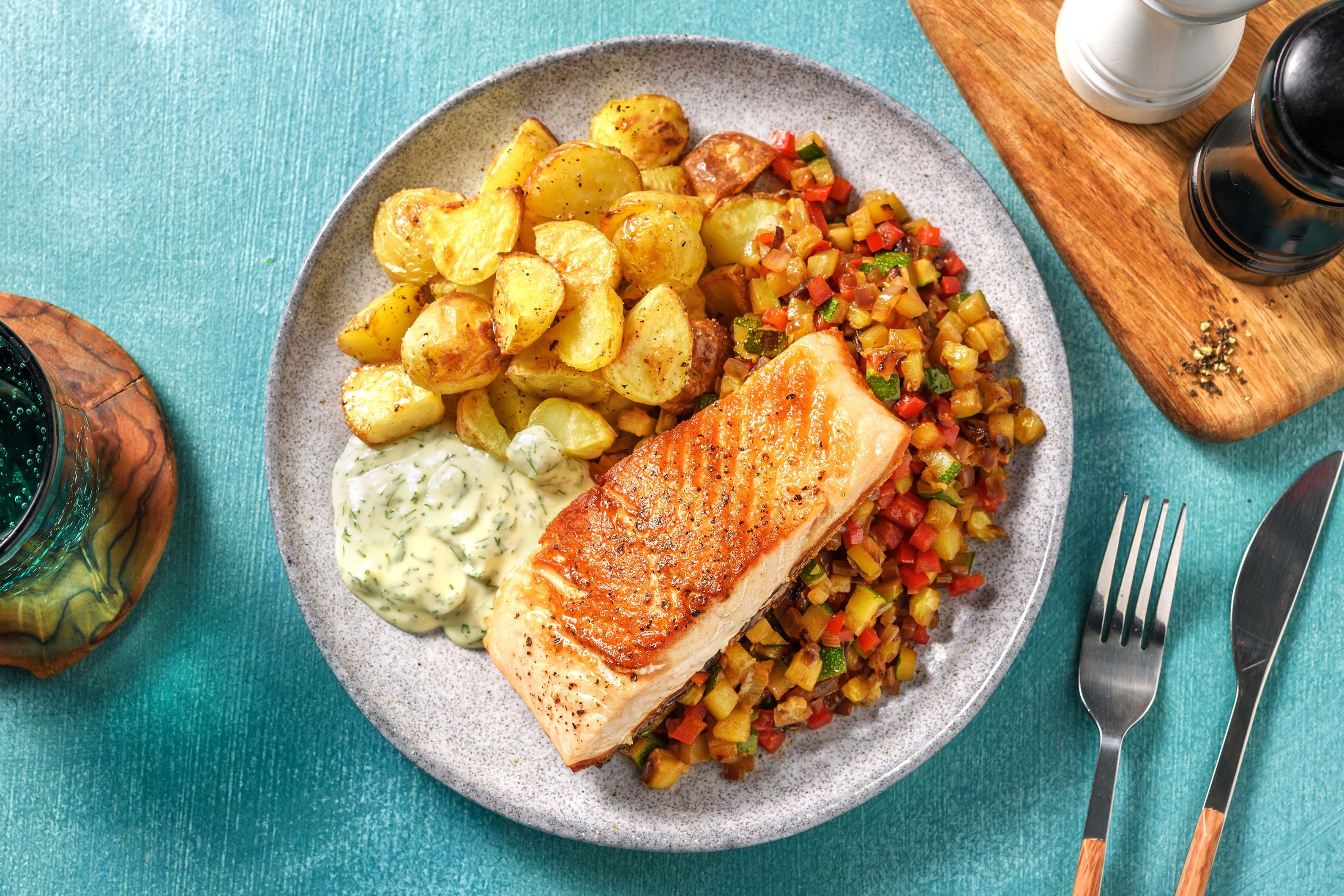 Pan-fried Salmon with Italian Vegetables