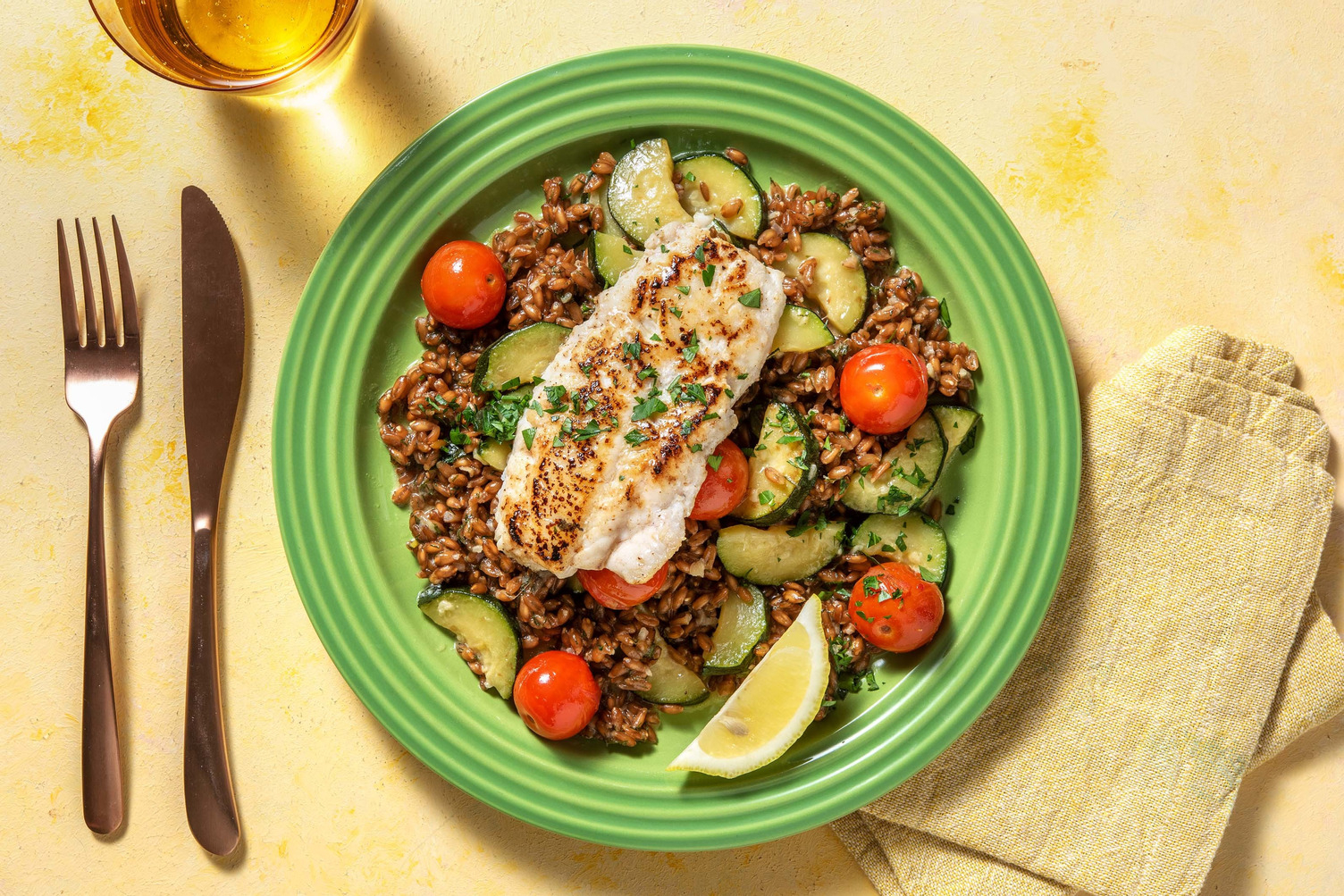 Gebratener Seehecht auf Dinkelrisotto