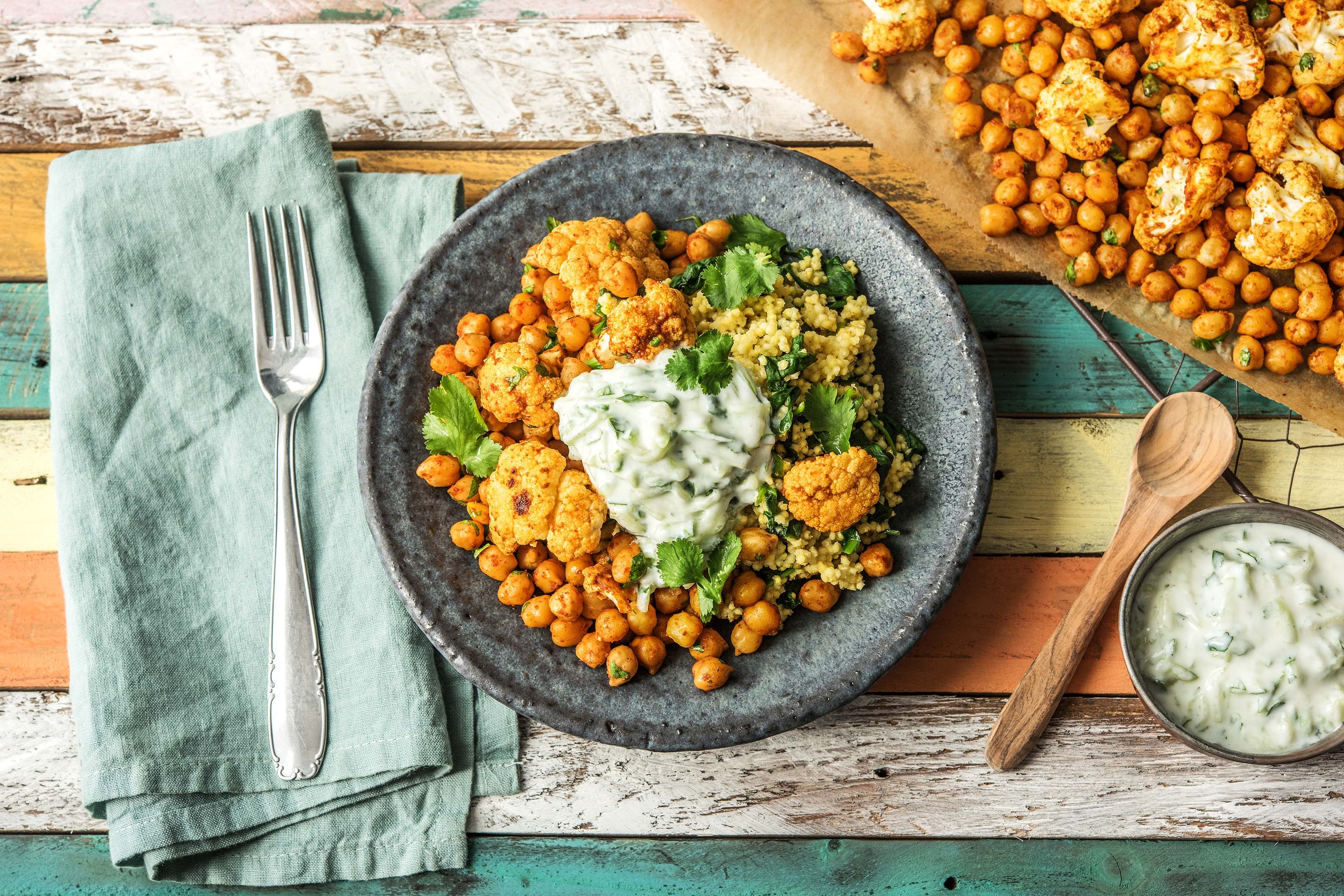 Gemüse-Masala-Bowl mit Spinat-Hirse