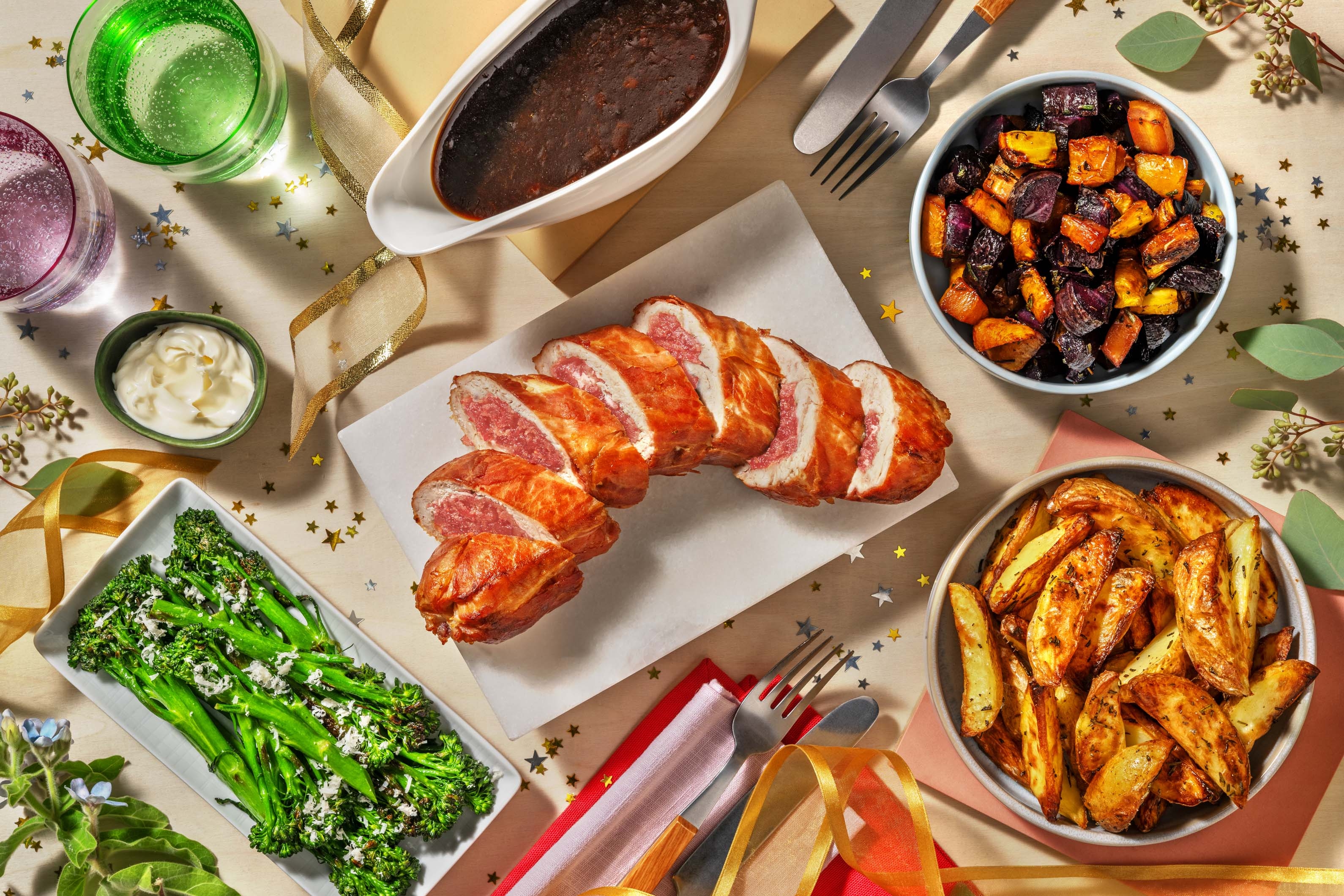 Gevulde kalkoen met serranoham en rozemarijnjus