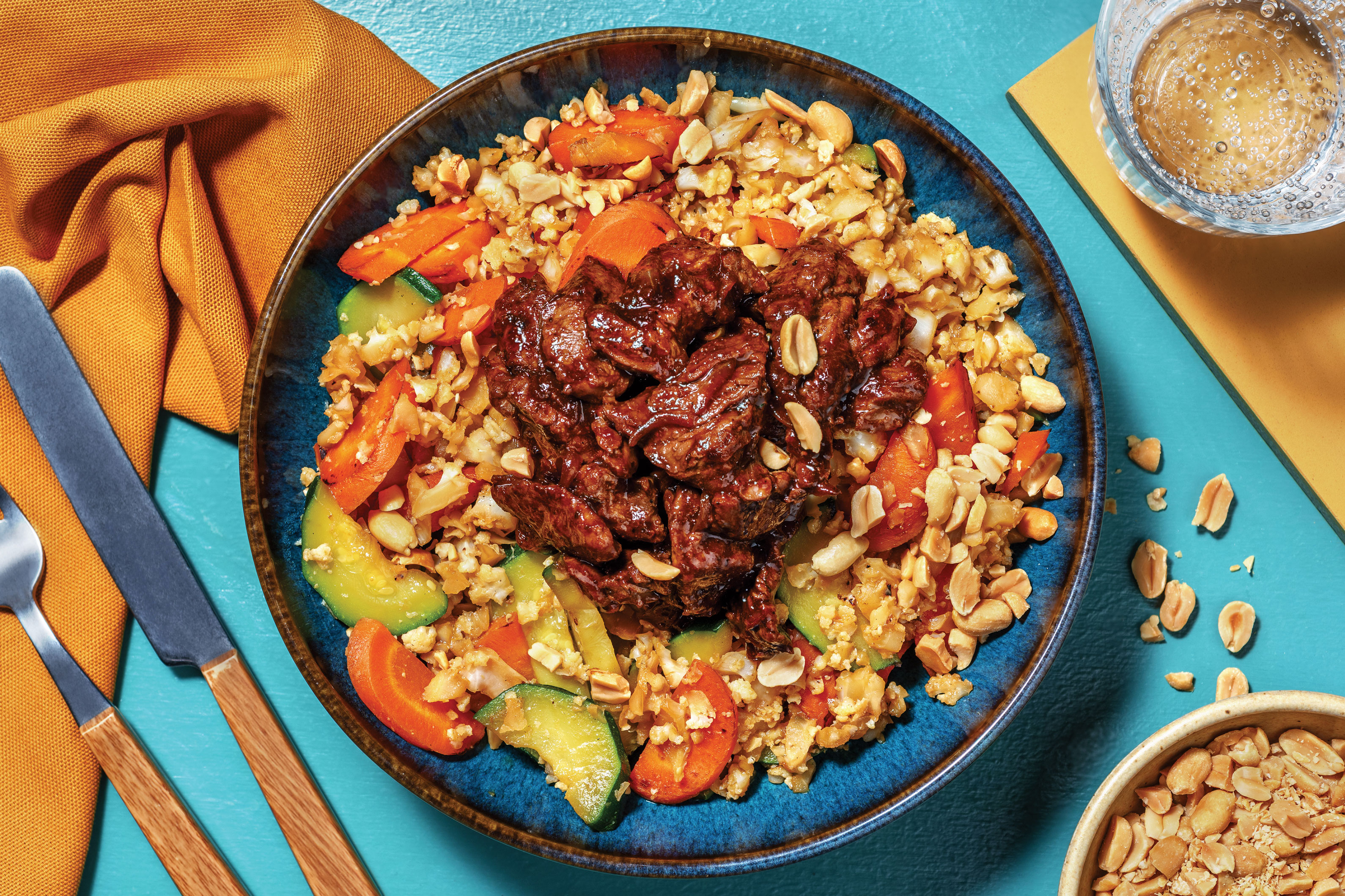 Ginger-Pepper Beef & Garlic Cauli-Rice