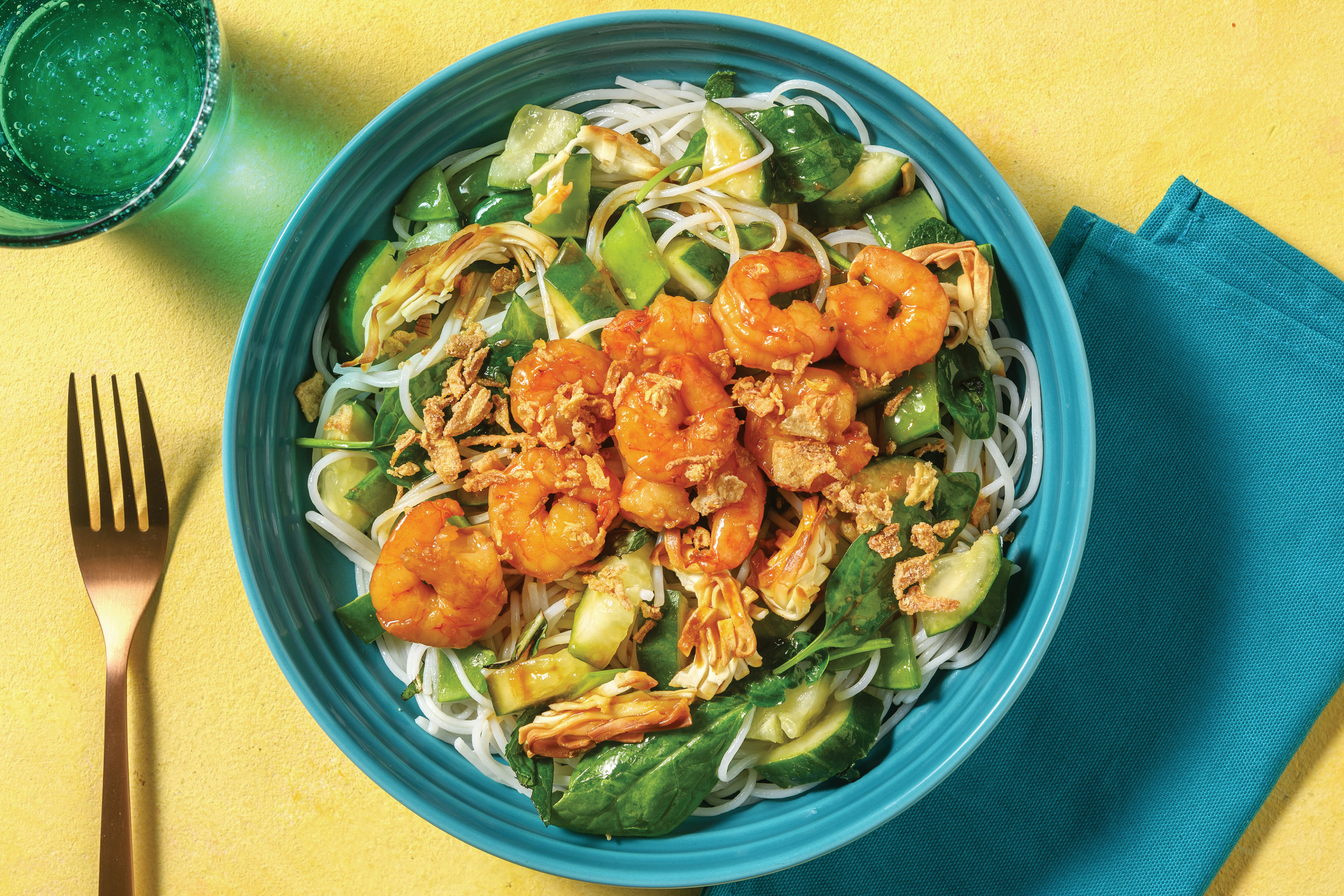Ginger Prawns & Vermicelli Noodle Salad with Crispy Shallots