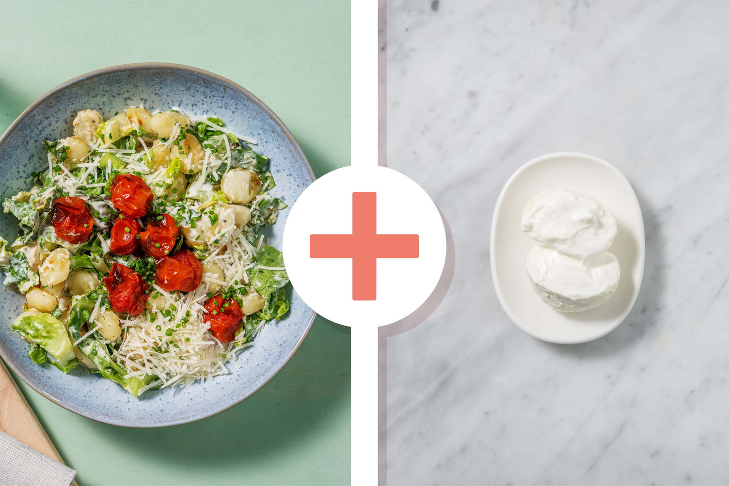 Gnocchi Caesar Salad mit extra Burrata