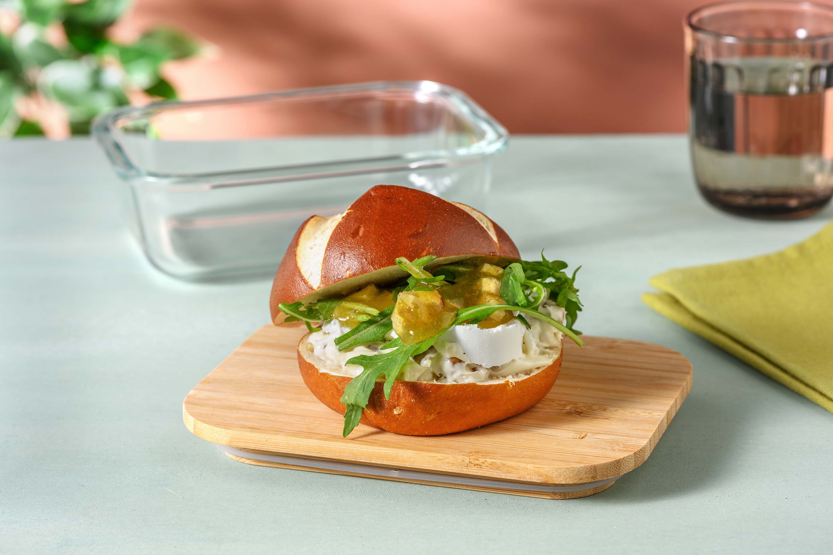 Goat's Cheese, Apple Chutney & Rocket Pretzel Roll