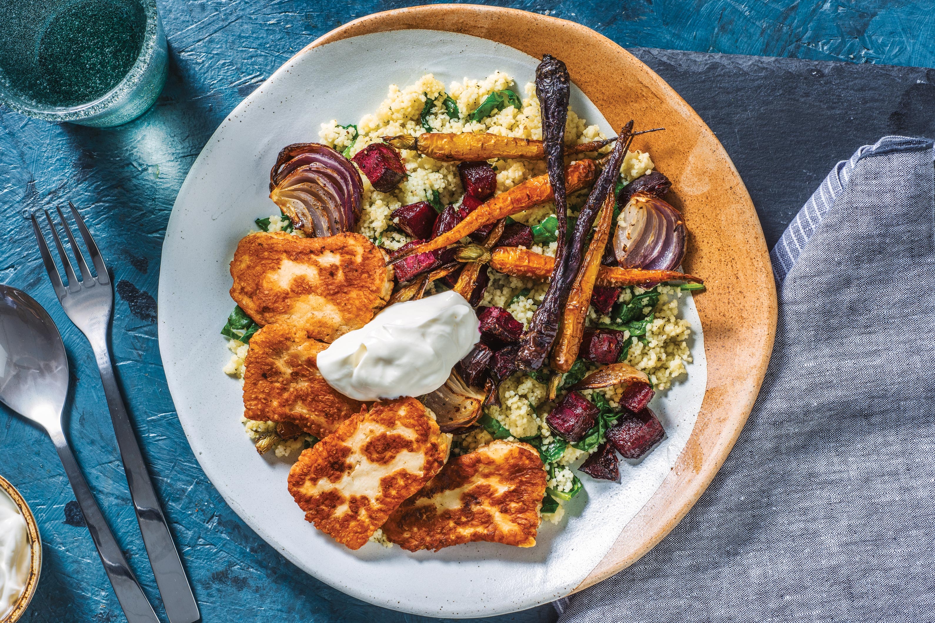 Golden Haloumi & Garlic-Herb Couscous