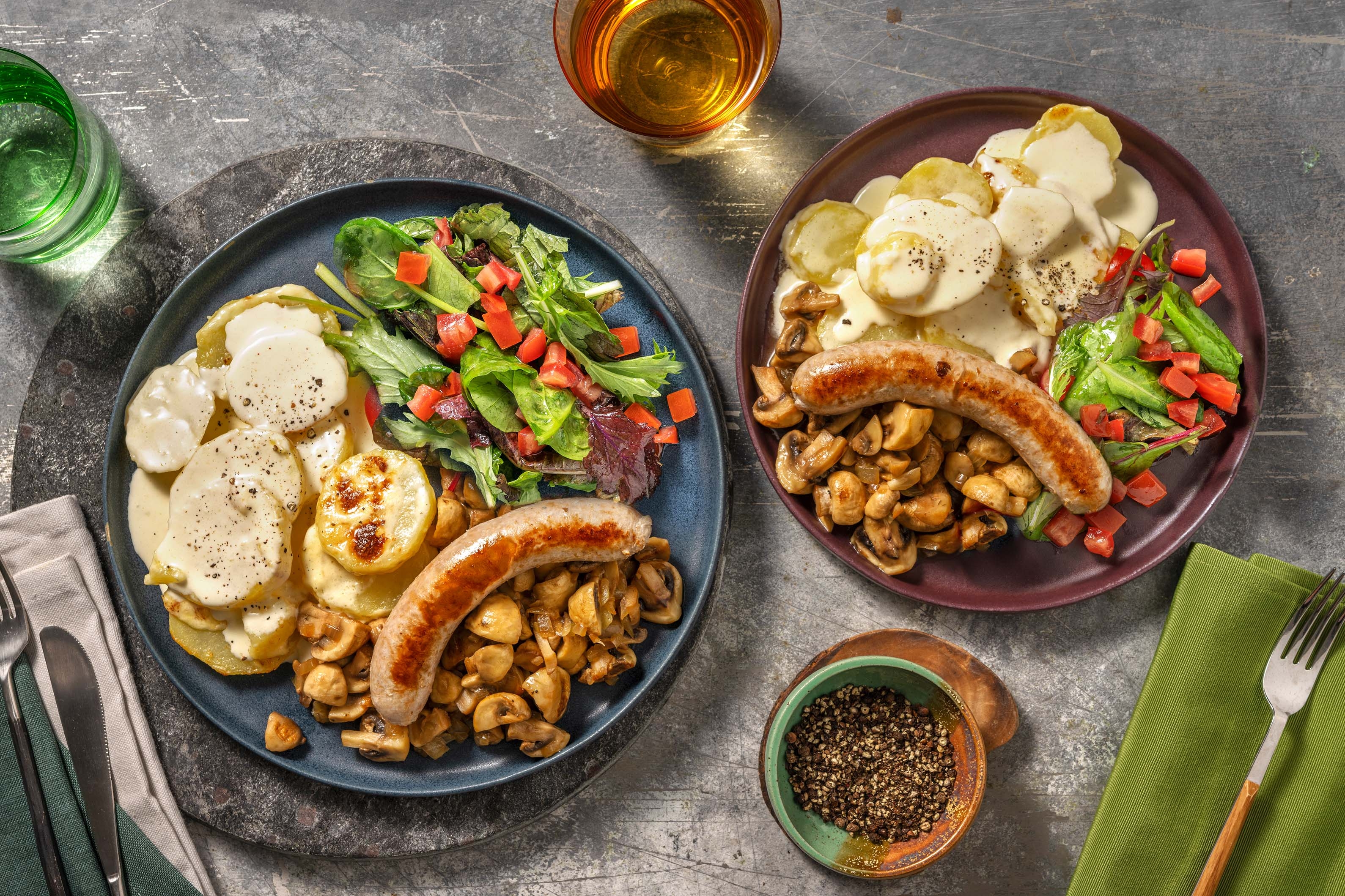 Gratin dauphinois met varkensworst