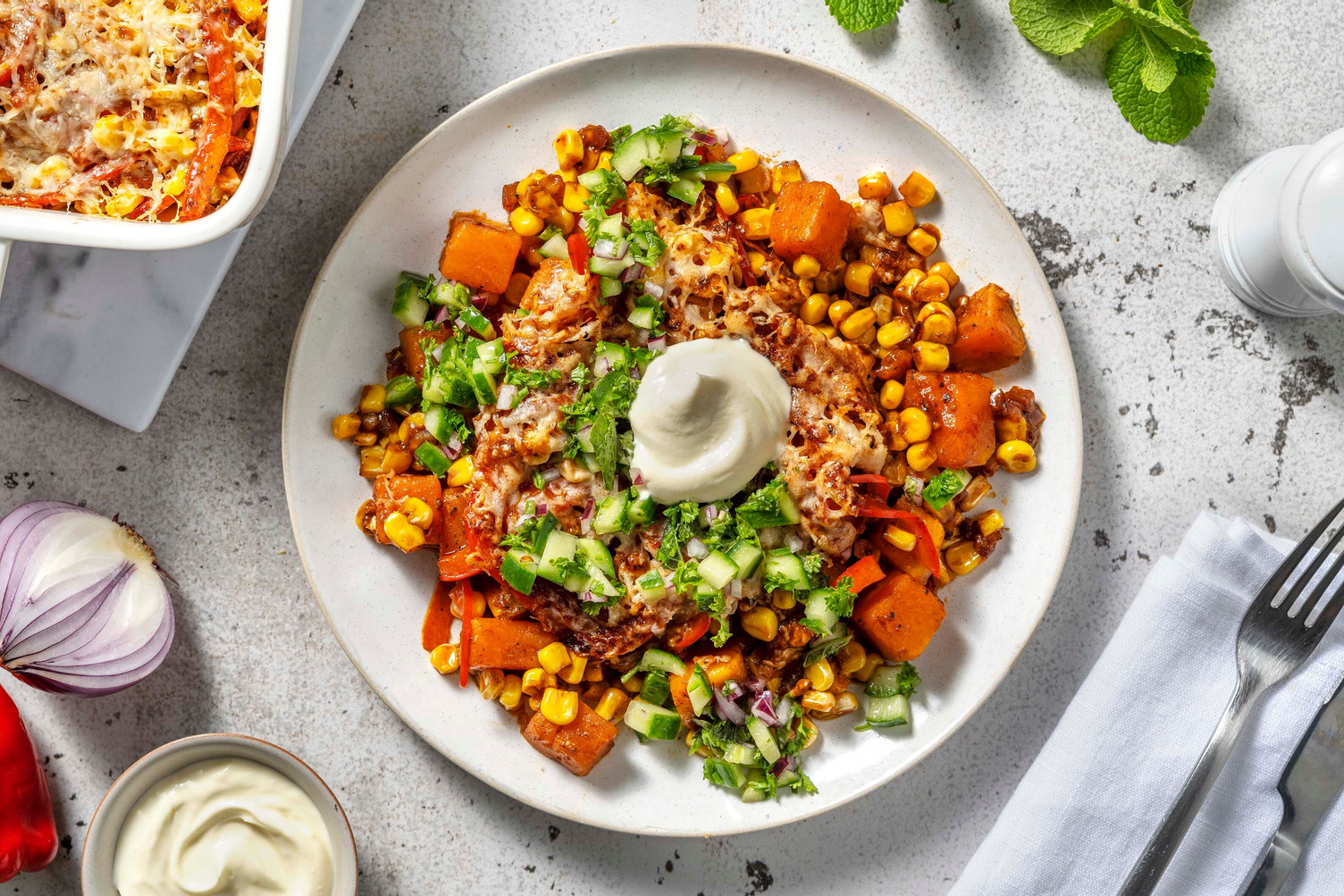 Sweet & spicy Tex-mex ovenschotel