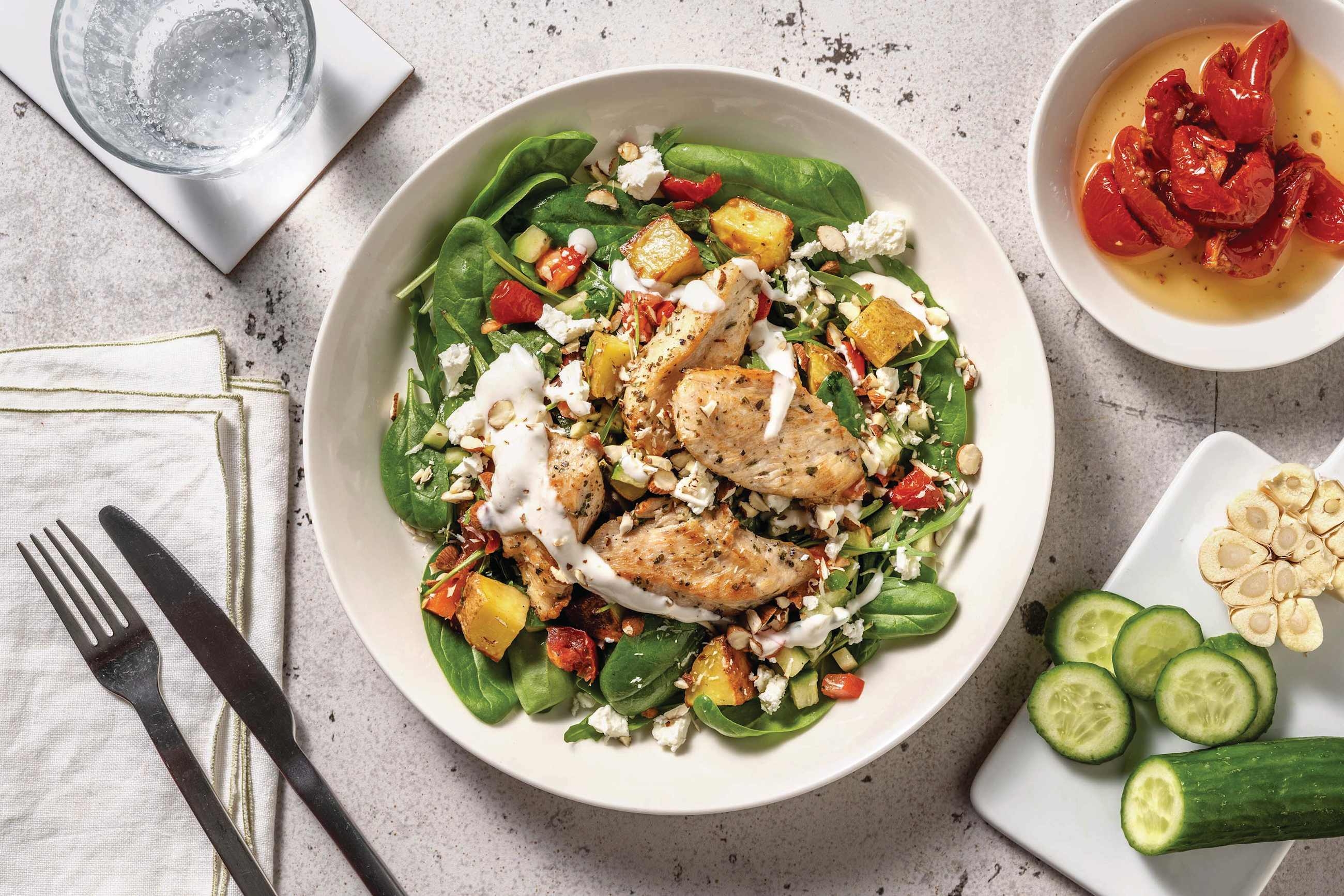 Greek-Style Chicken & Semi-Dried Tomato Salad