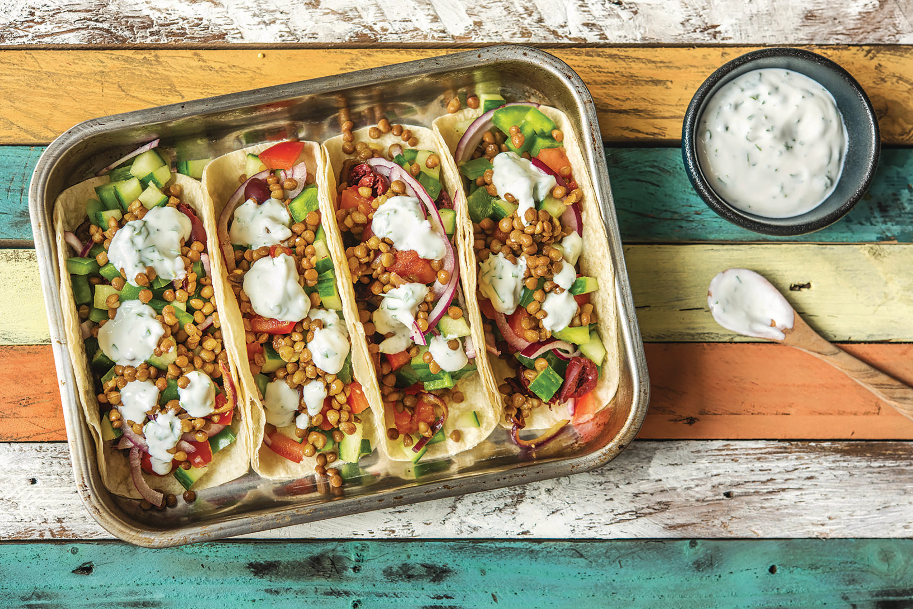 Greek Lentil & Veggie Tacos