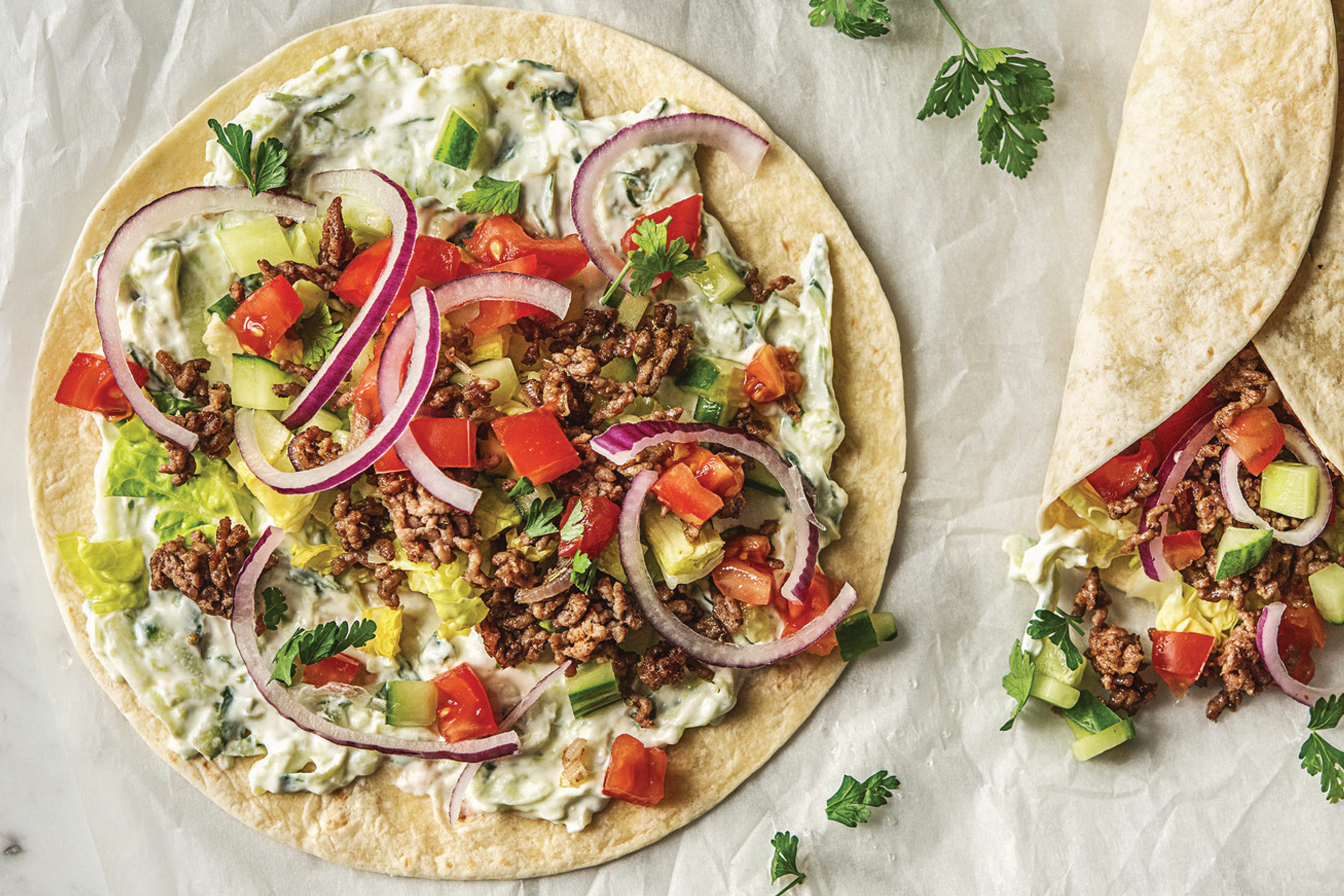 Speedy Greek Style Beef Wraps