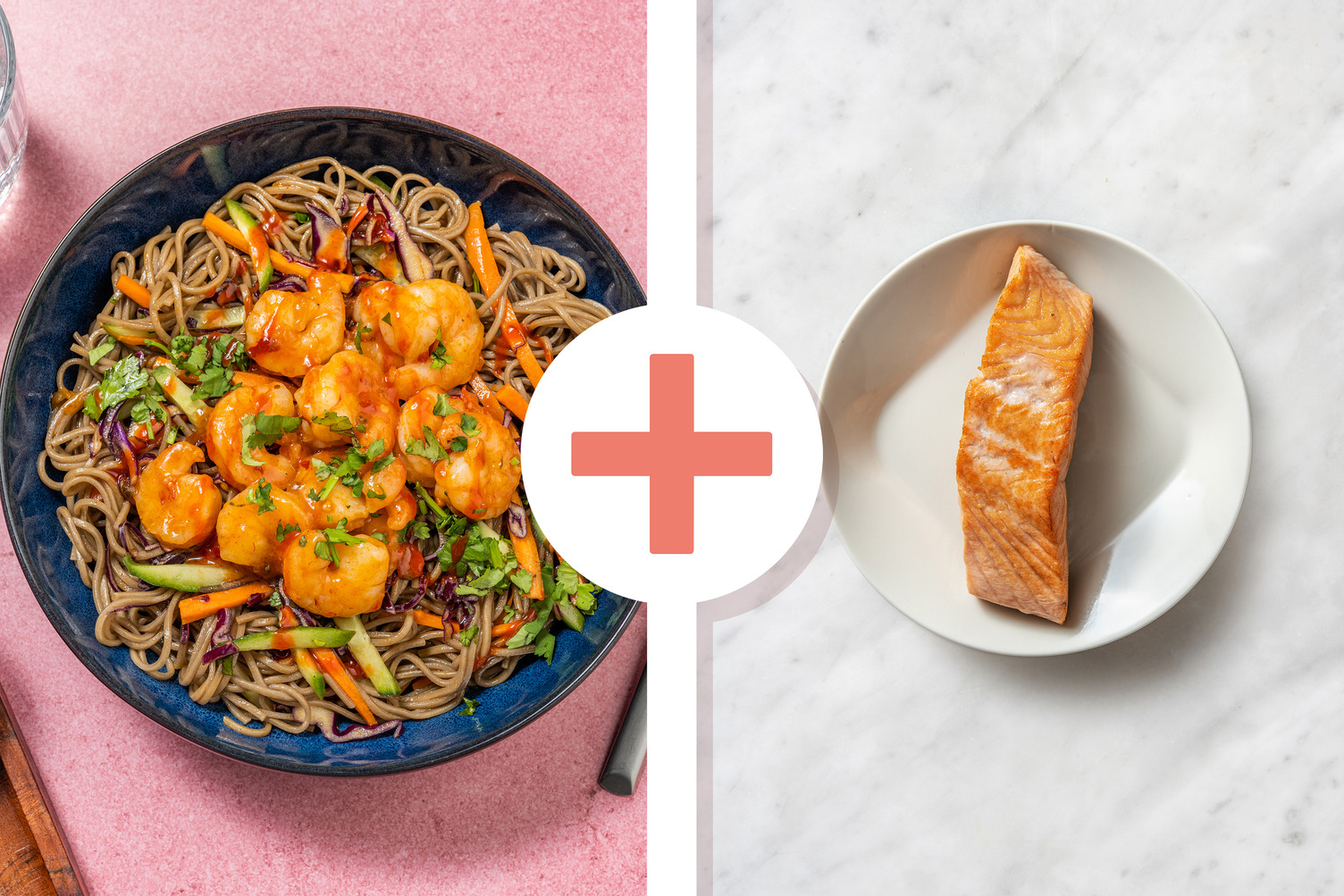 Grilled Sweet Chili Shrimp, Salmon Fillets and Chilled Soba Noodles