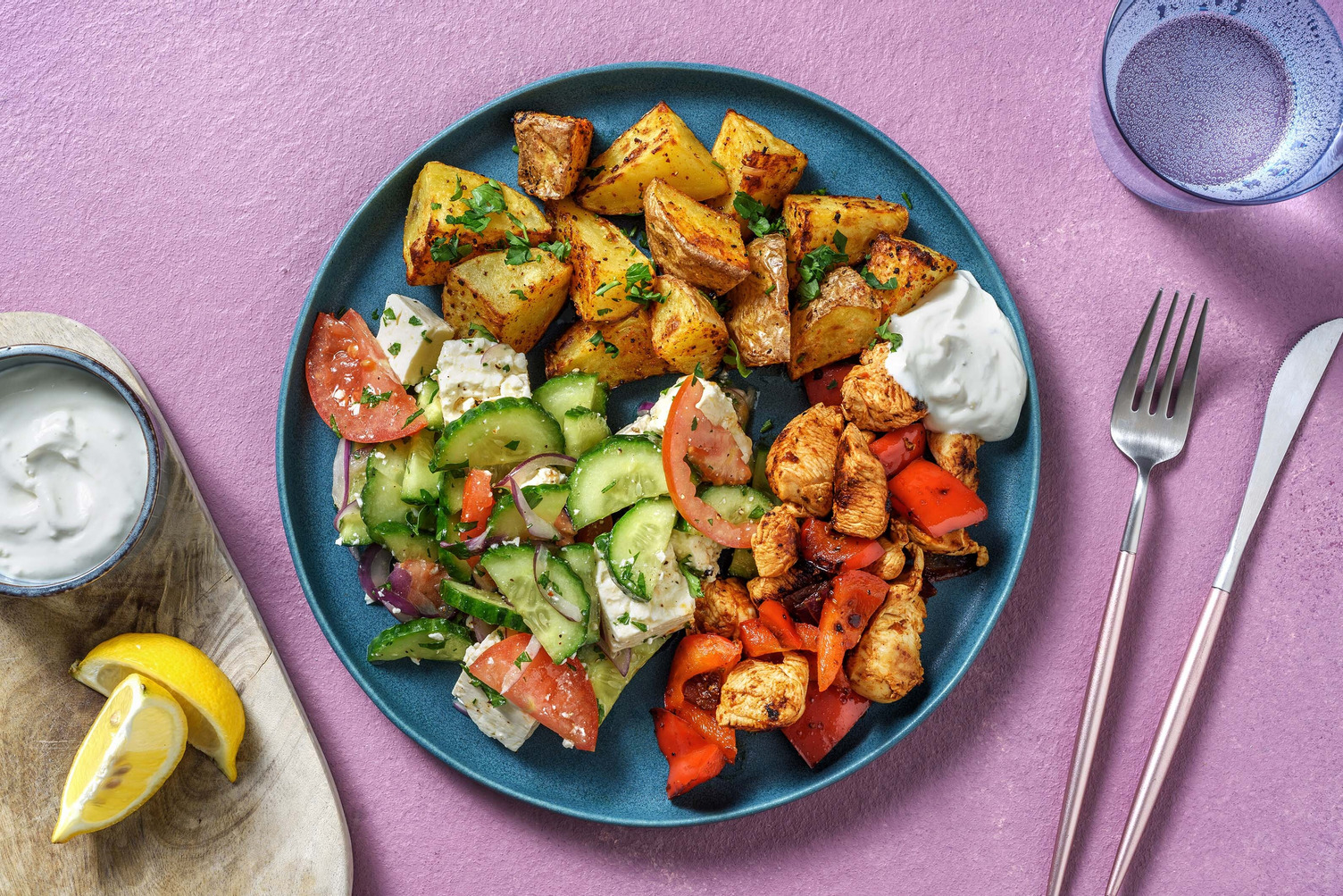 Hähnchen-Pfanne mit Souflaki-Kartoffeln