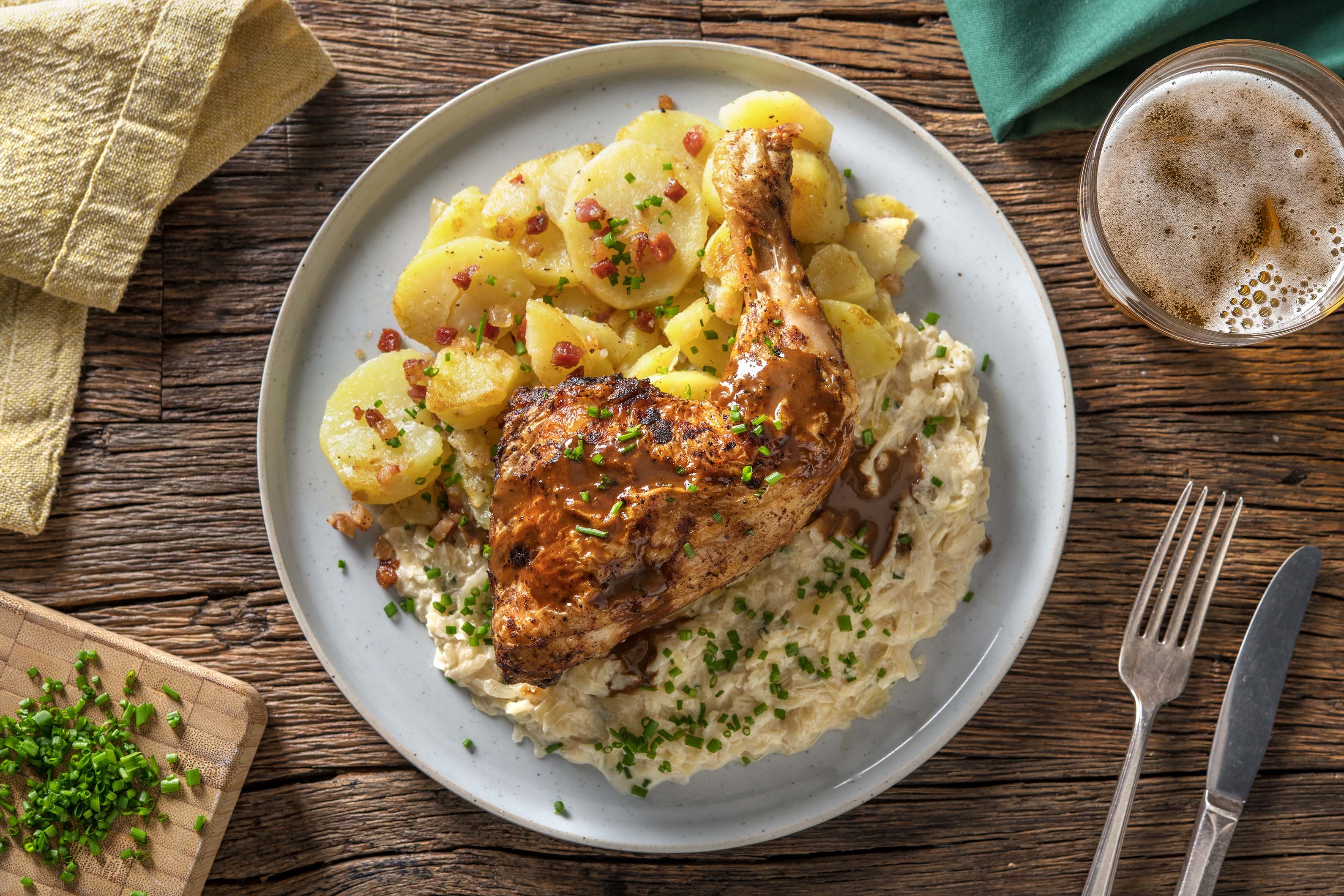 Hähnchenkeule mit Rahmsauerkraut