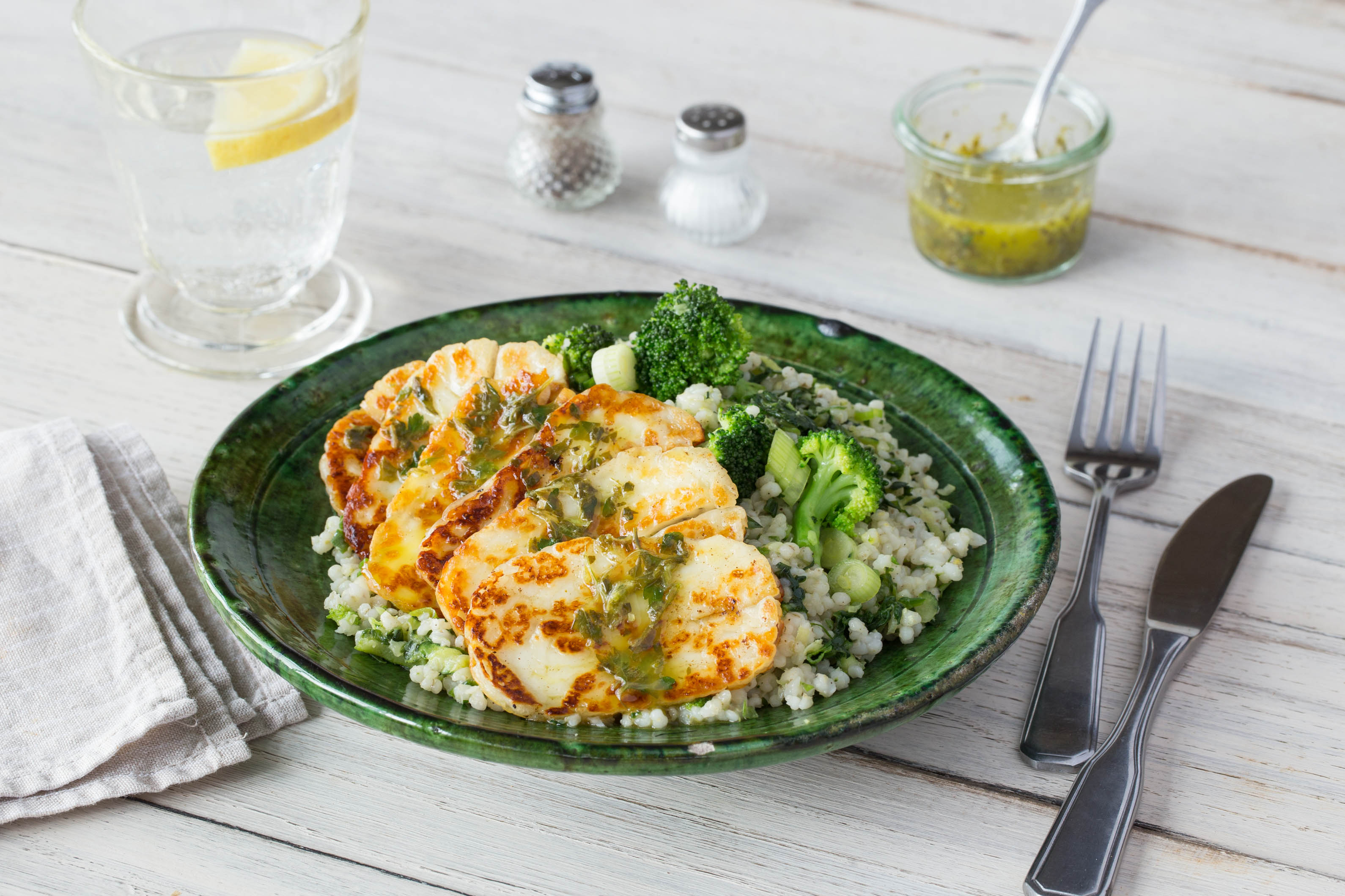 Haloumi with Green Pearl Barley