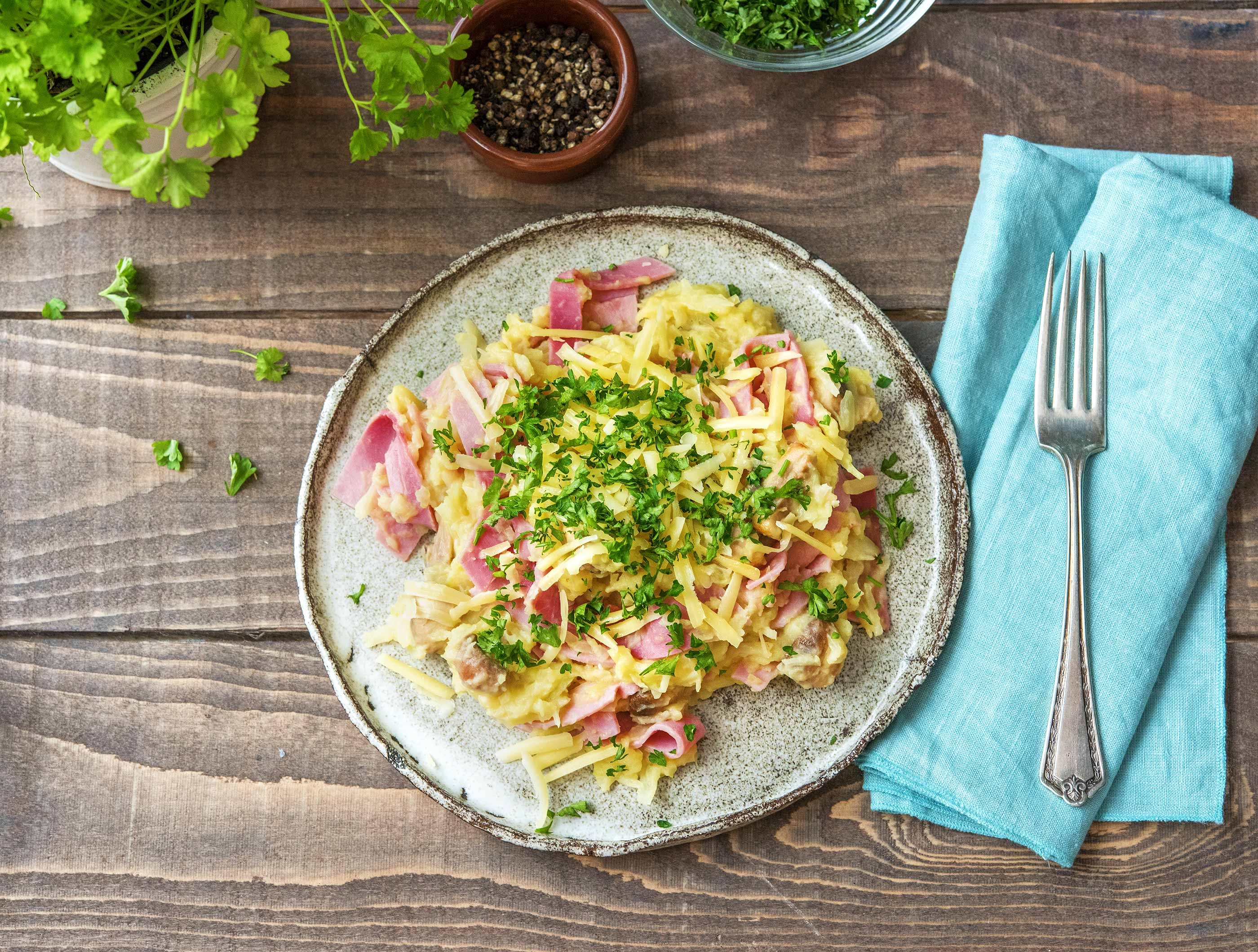 Ham-kaasstoemp met kool