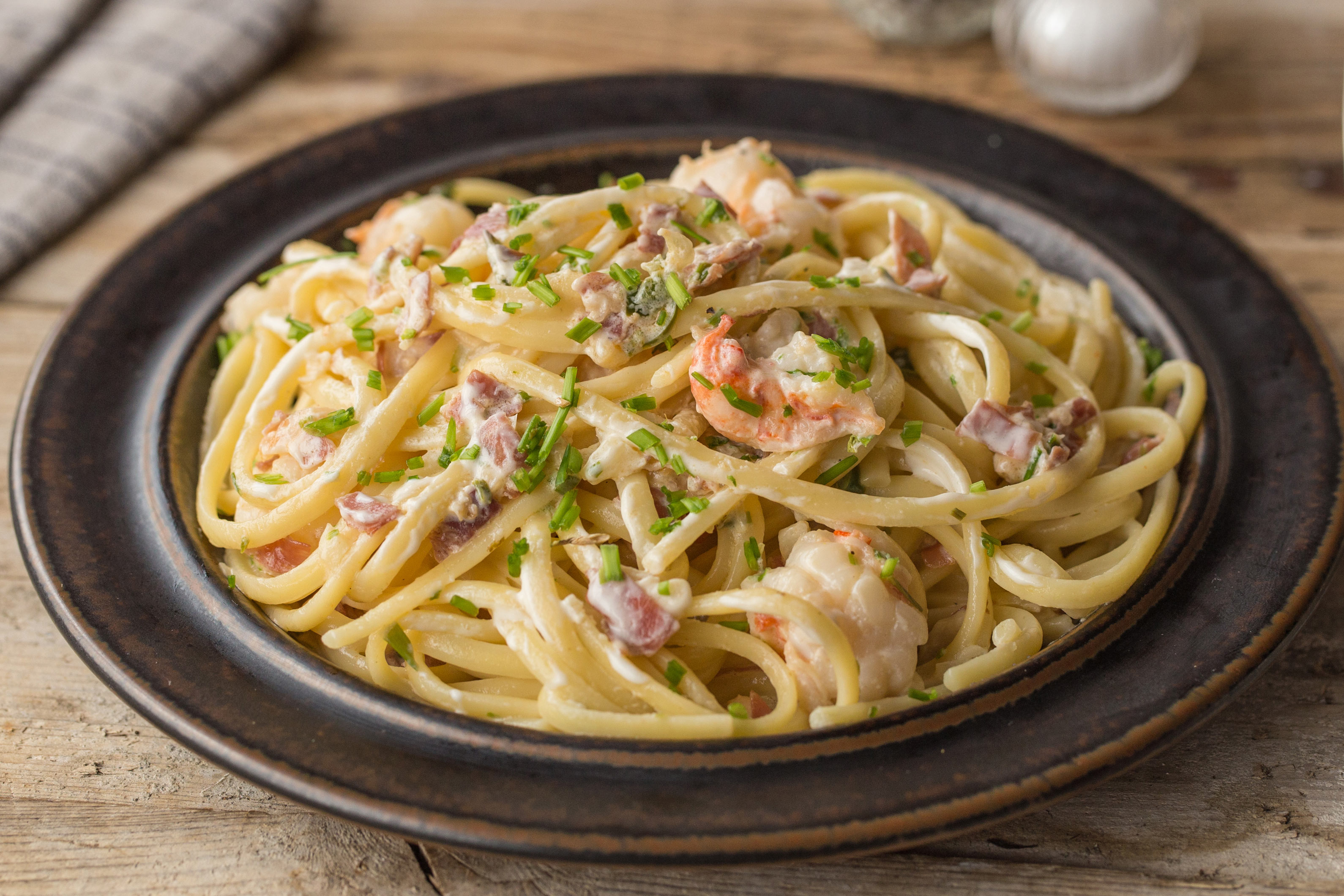 Crevetten-Serranoschinken-Spaghetti