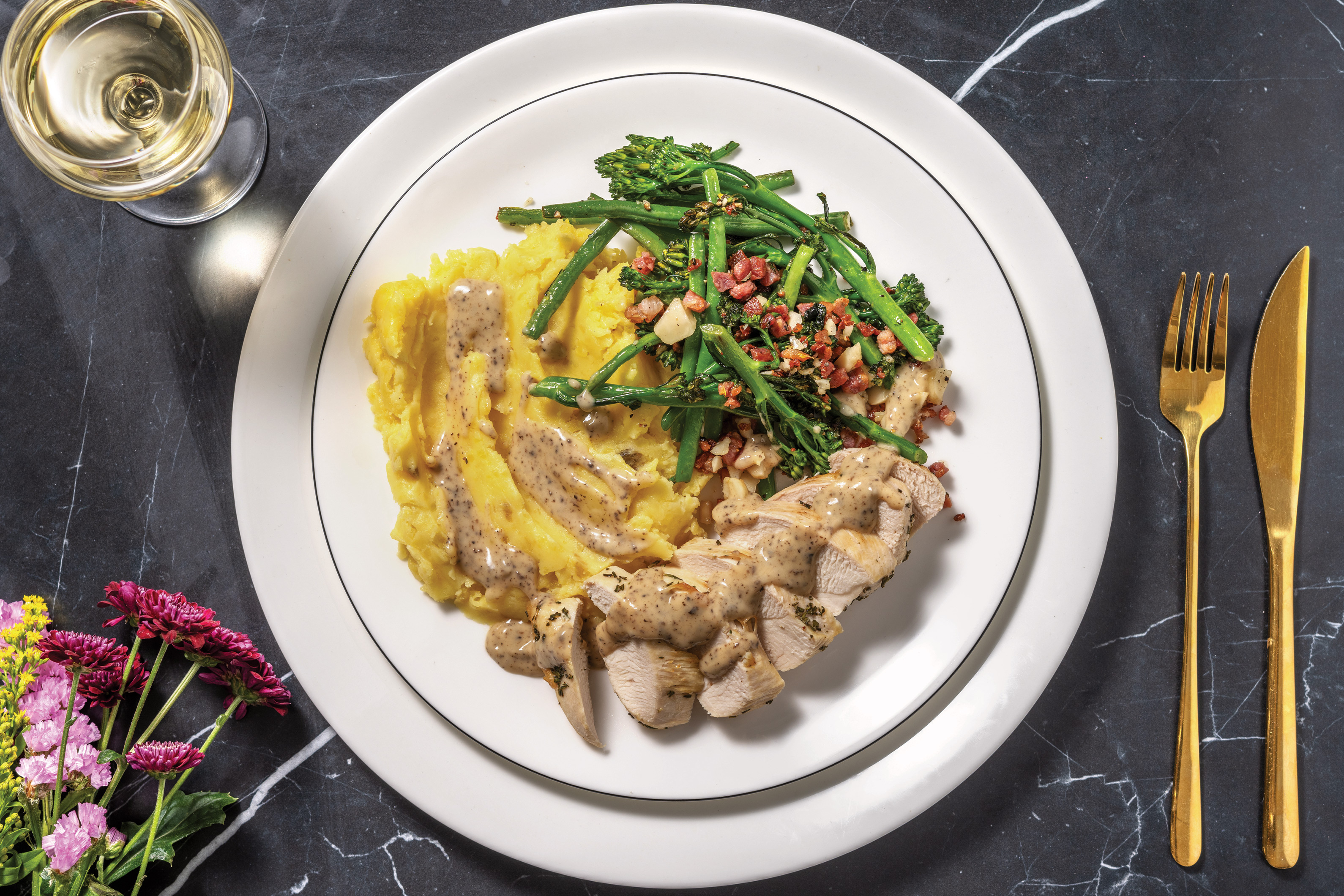 Herb-Crusted Chicken & Nutty Bacon Greens