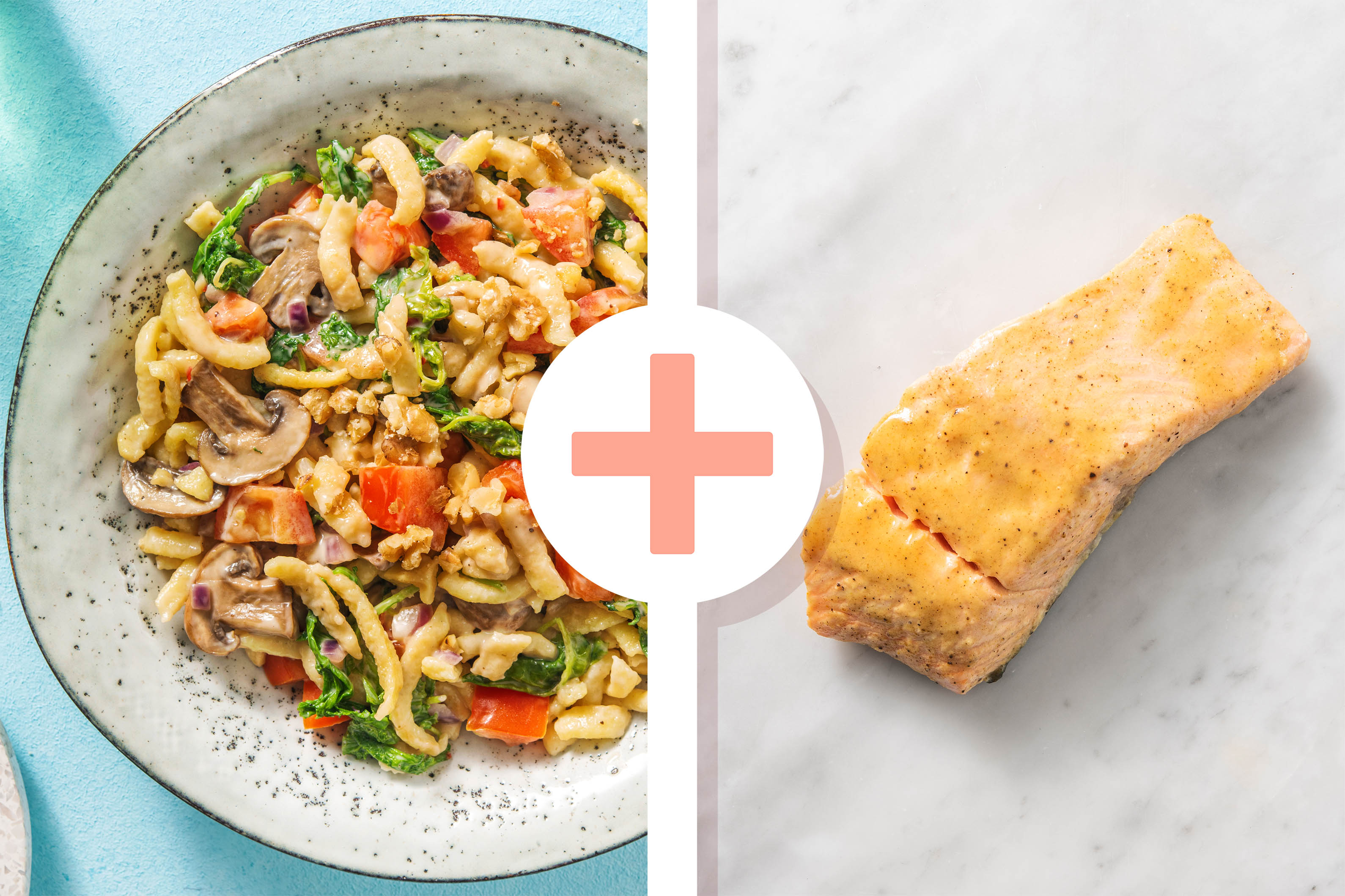 Grünkohl-Spätzle-Pfanne mit Lachsfilet