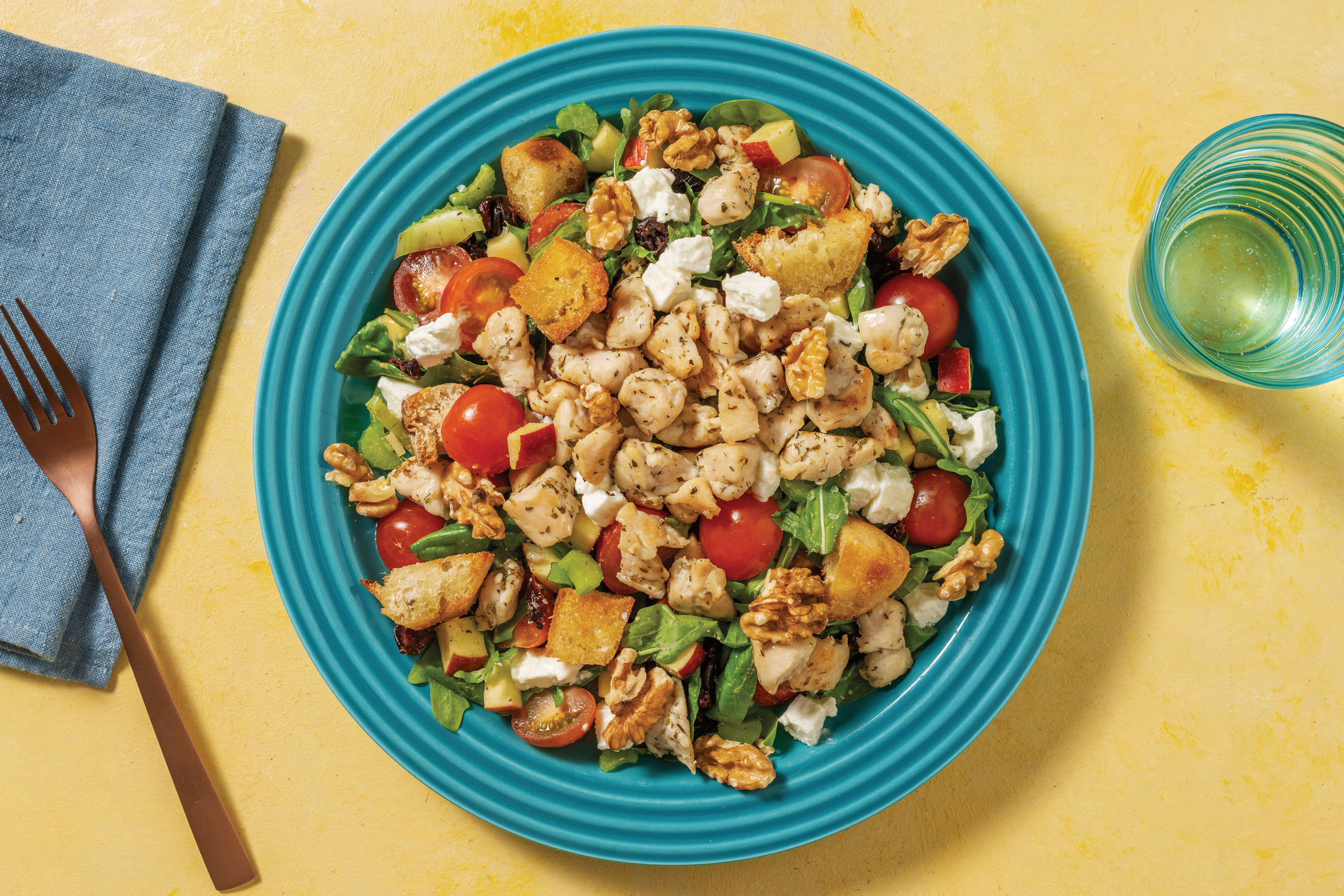 Herby Chicken Waldorf-Style Salad with Croutons & Lemon Aioli-Fetta