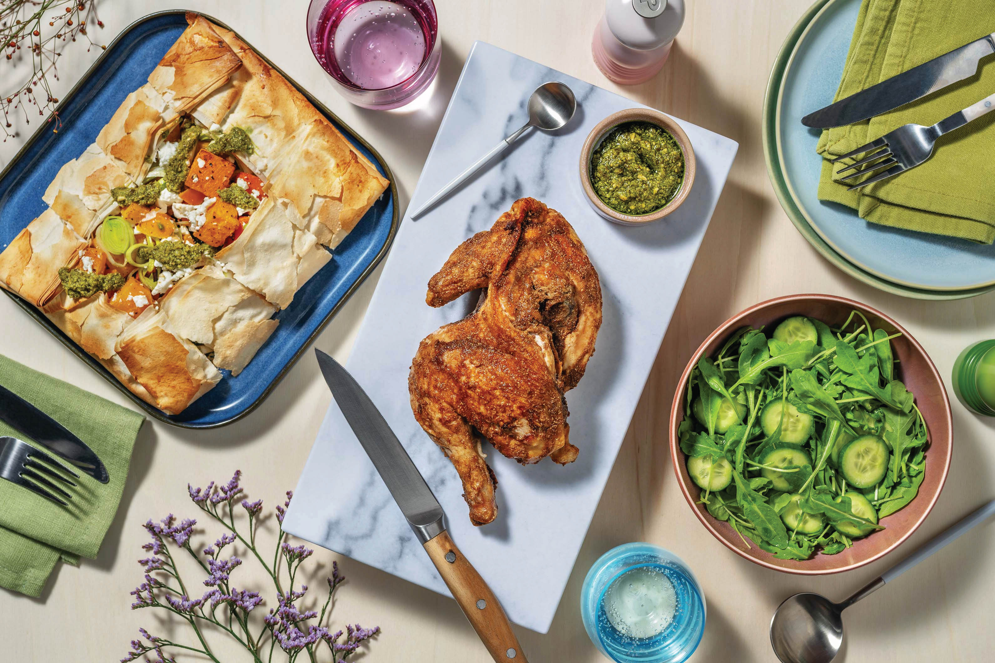 Herby Half Chicken & Pumpkin Feta Filo Galette