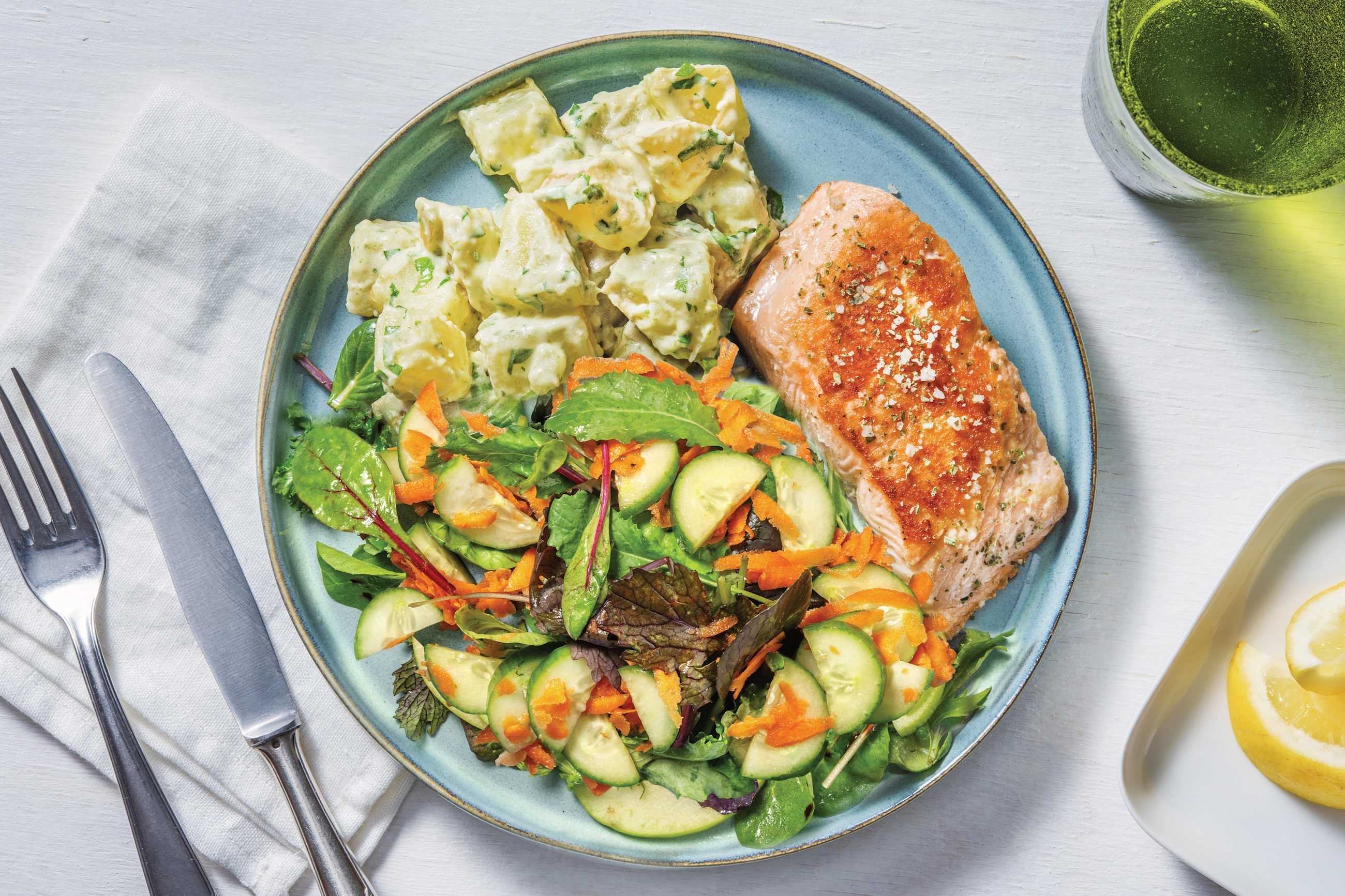 Quick Herby Salmon & Dill-Parsley Potatoes