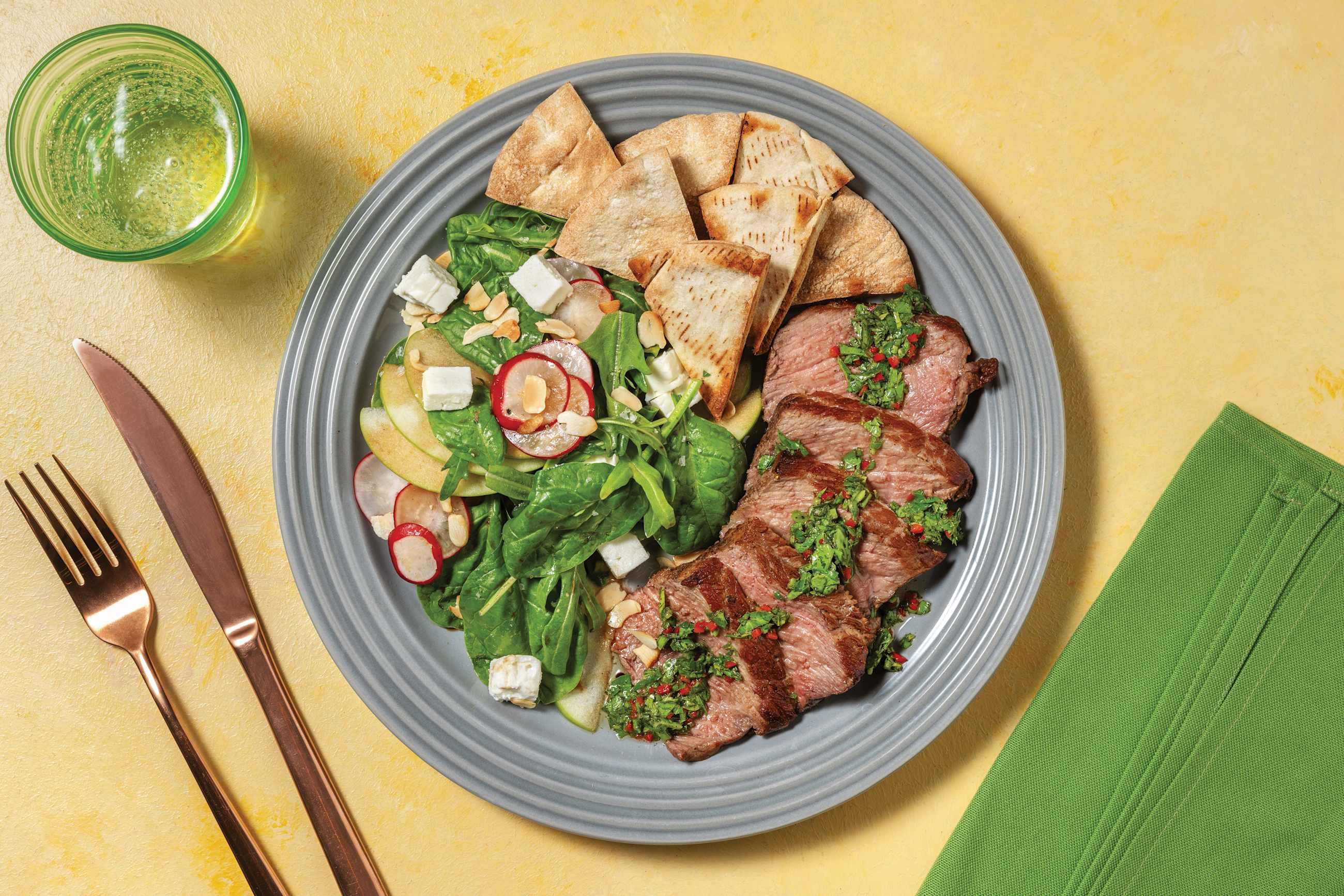 Herby Seared Steak & Chimichurri Sauce