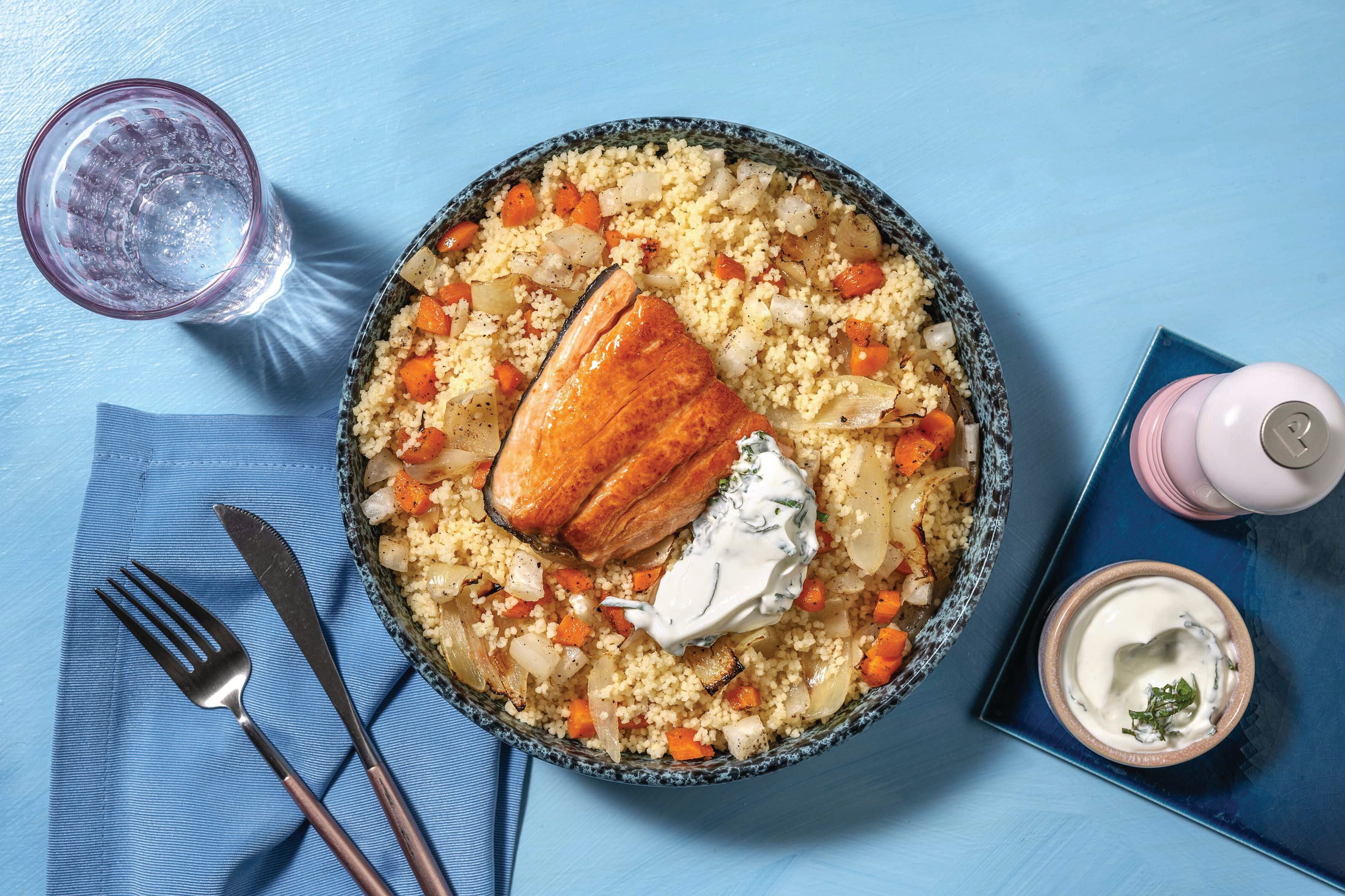 Honey-Glazed Salmon & Roast Veggie Couscous