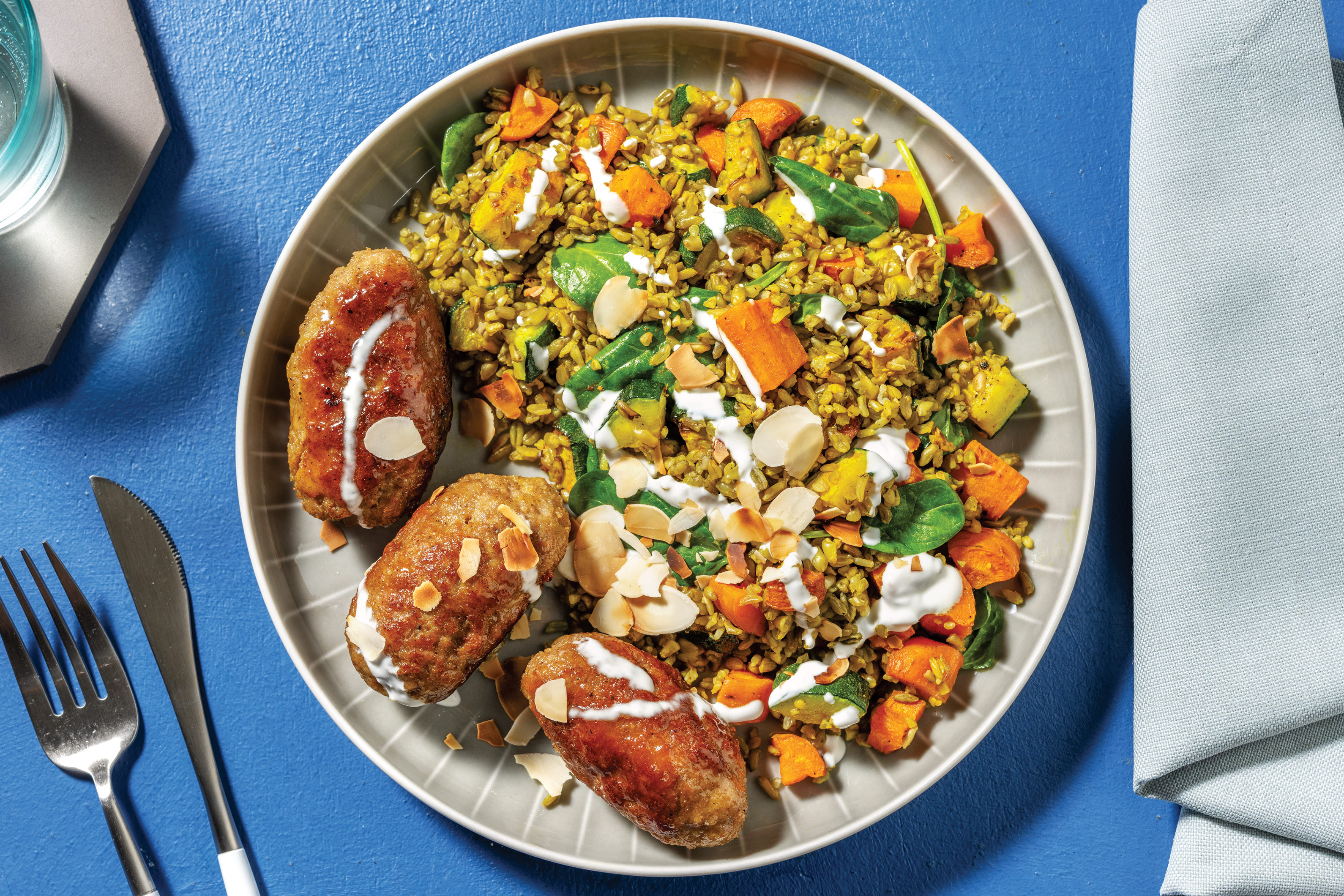 Honey Pork Koftas & Roast Veggie Grain Bowl