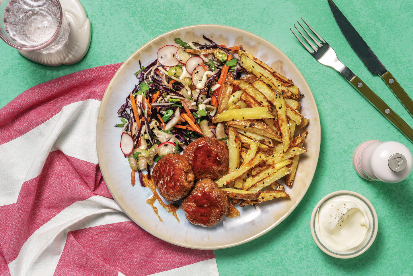 Honey-Soy Beef Rissoles & Sesame Fries