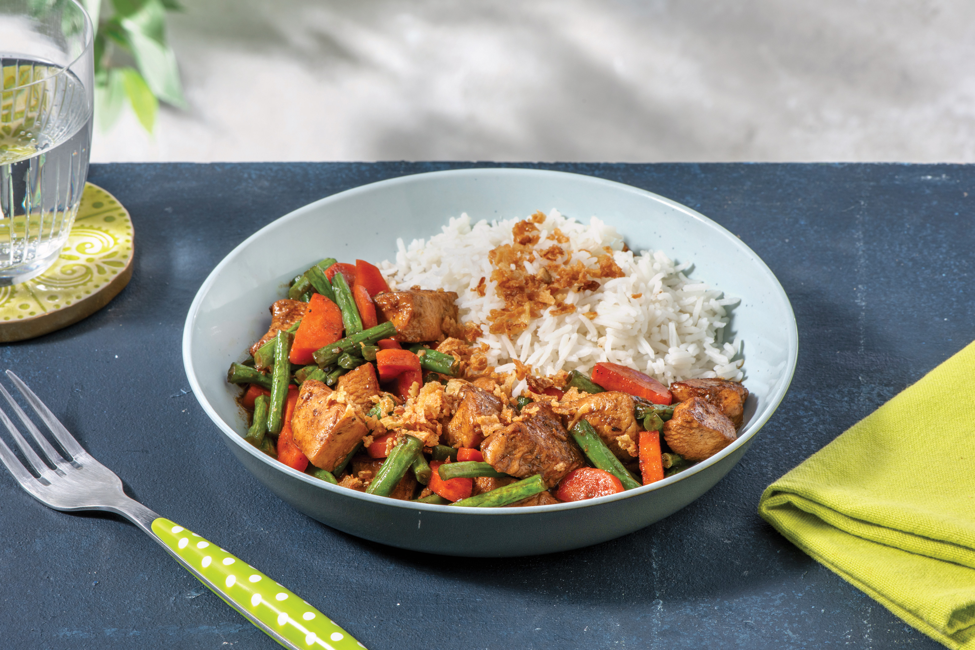 Honey-Soy Chicken Stir-Fry with Garlic Rice & Crispy Shallots