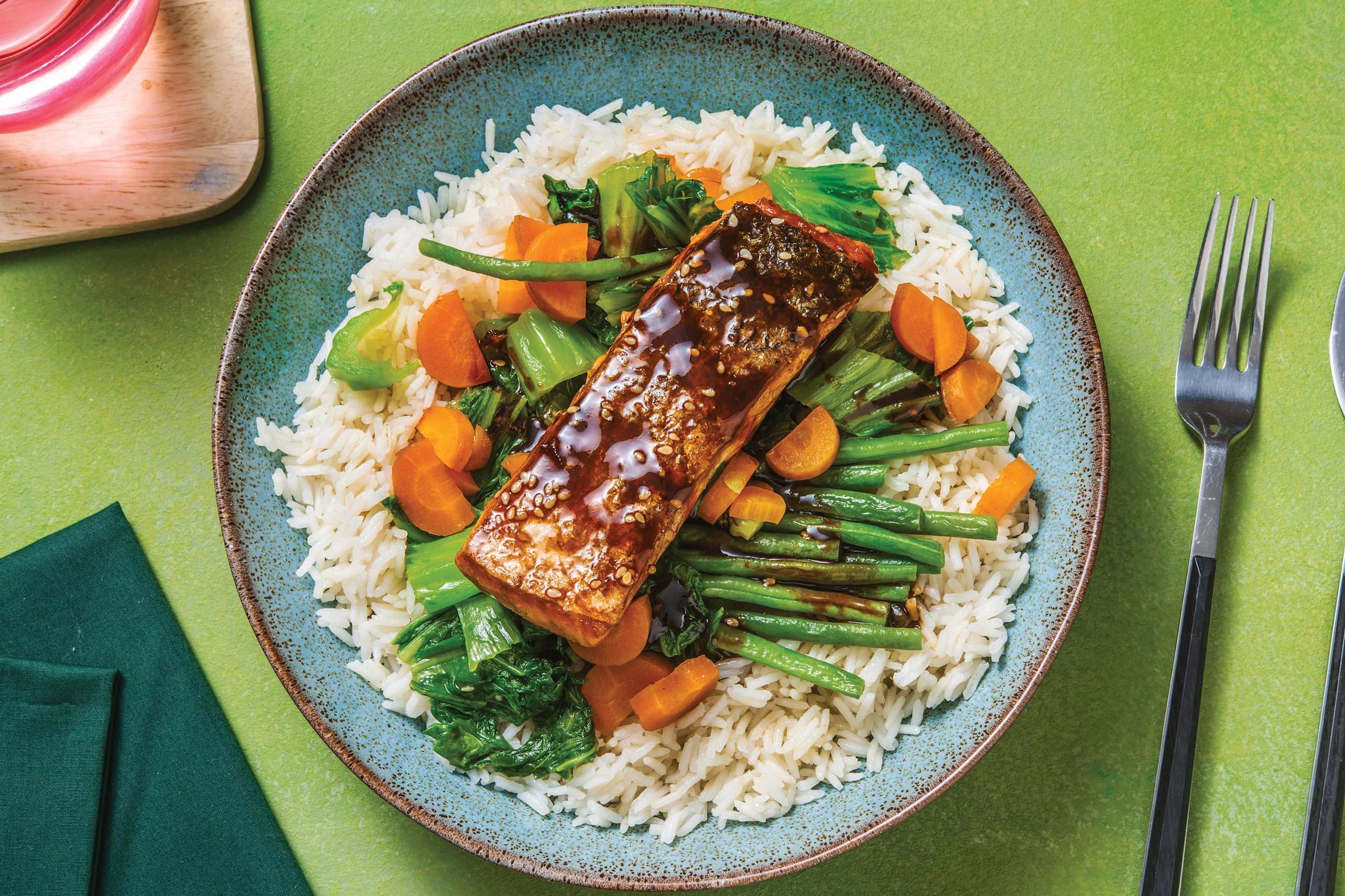 Teriyaki-Glazed Salmon & Prawn