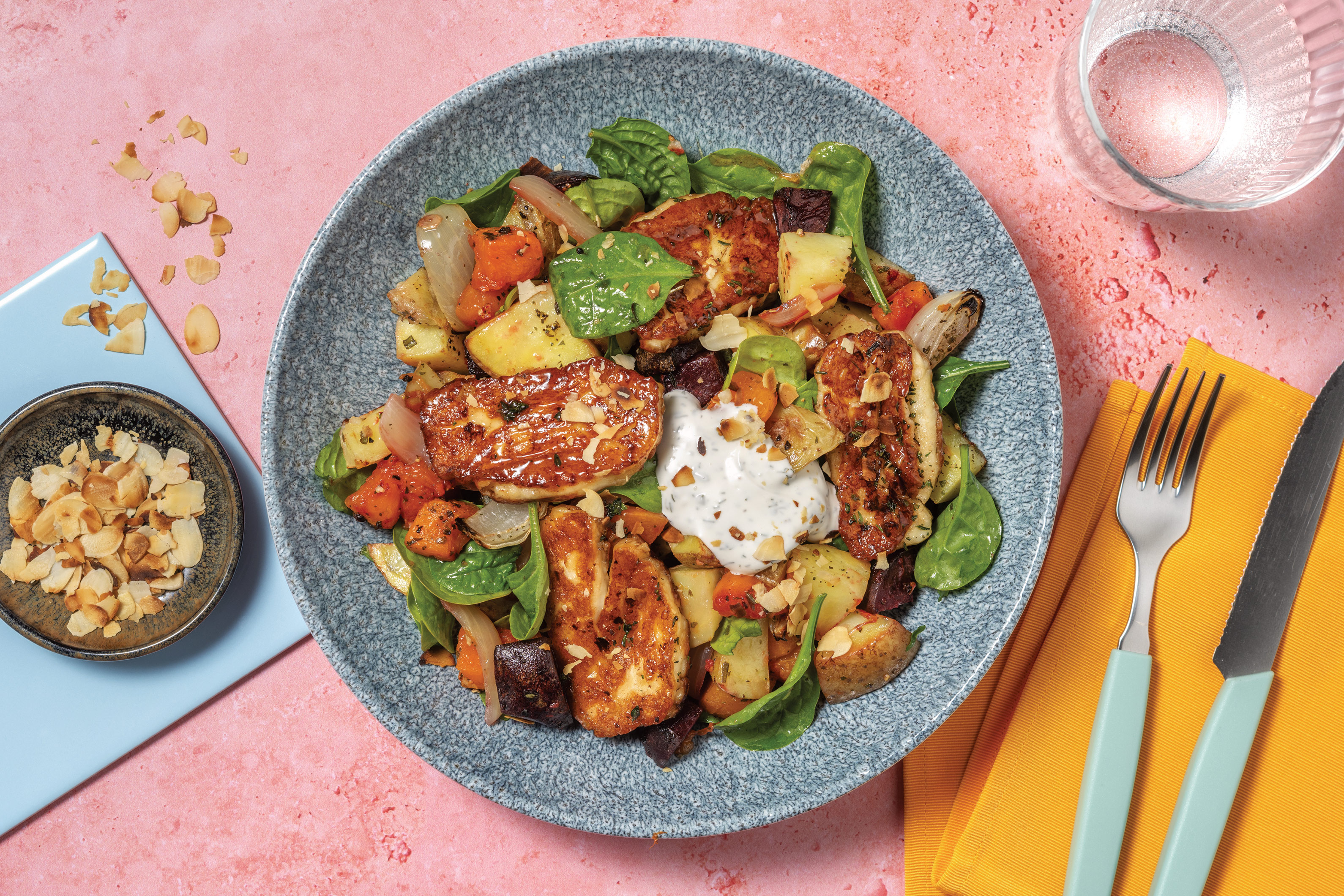 Honey-Thyme Haloumi & Garlicky Pumpkin Toss