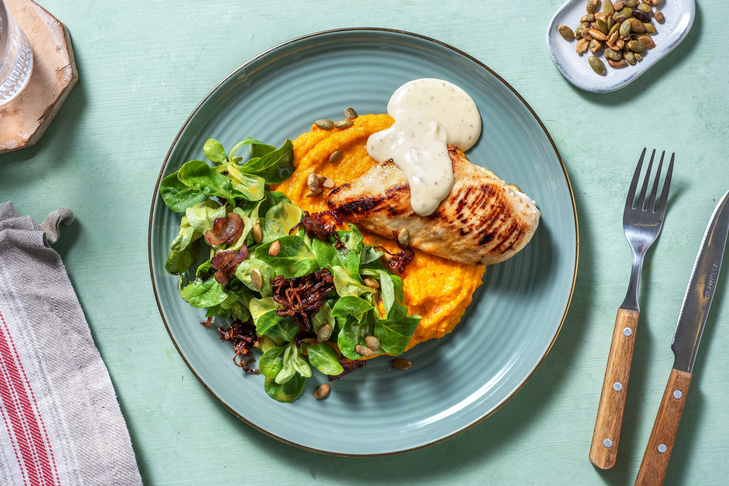 Honig-Senf-Poulet mit Kürbispüree