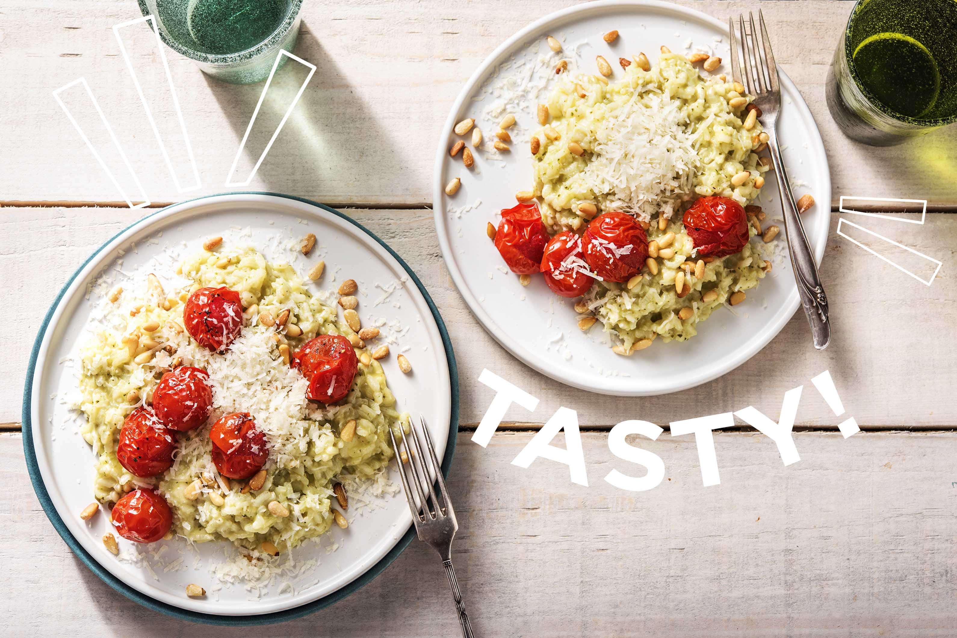 Im Ofen gebackenes Basilikumrisotto