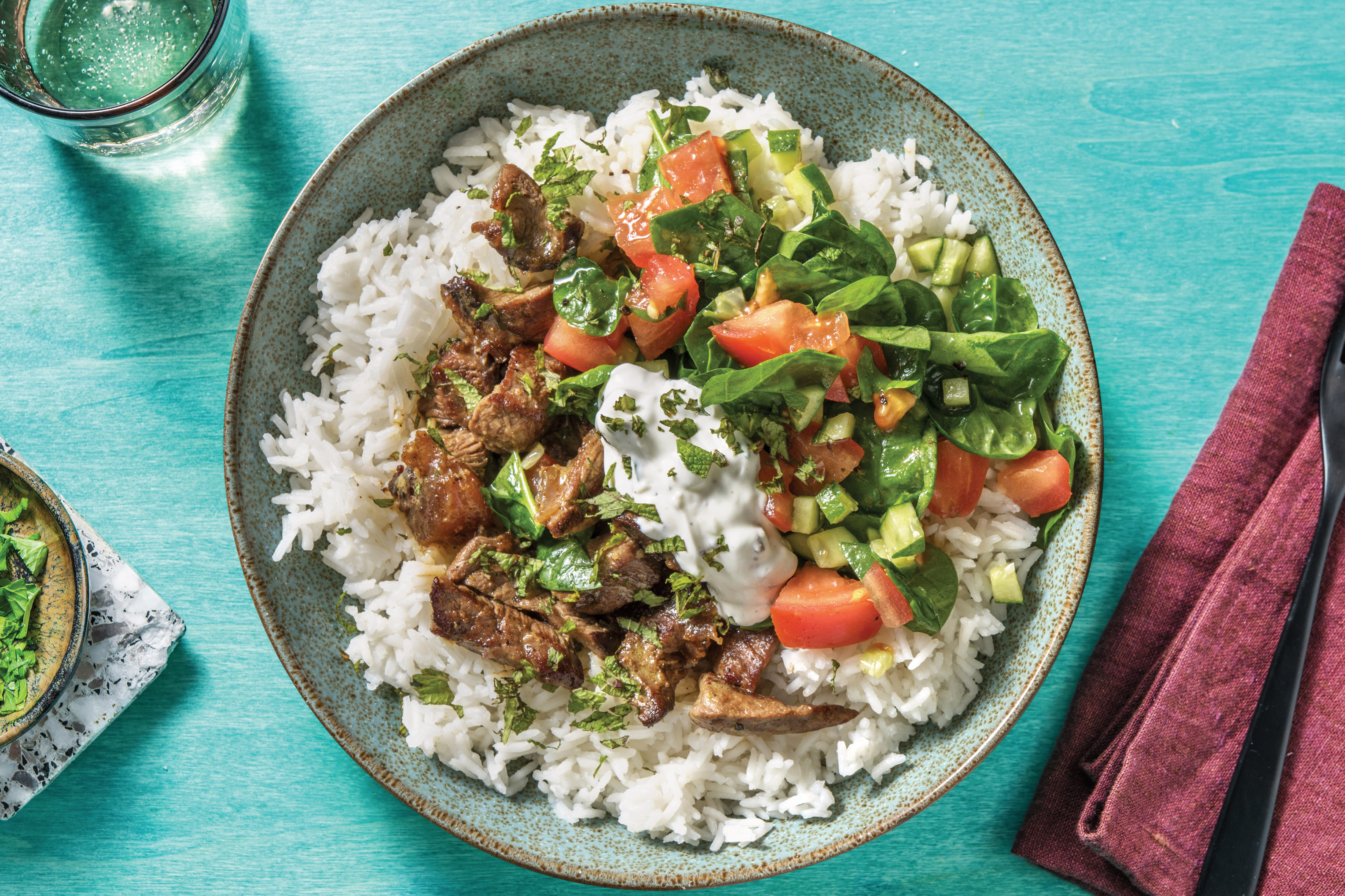 Indian Coconut Beef & Garlic Rice