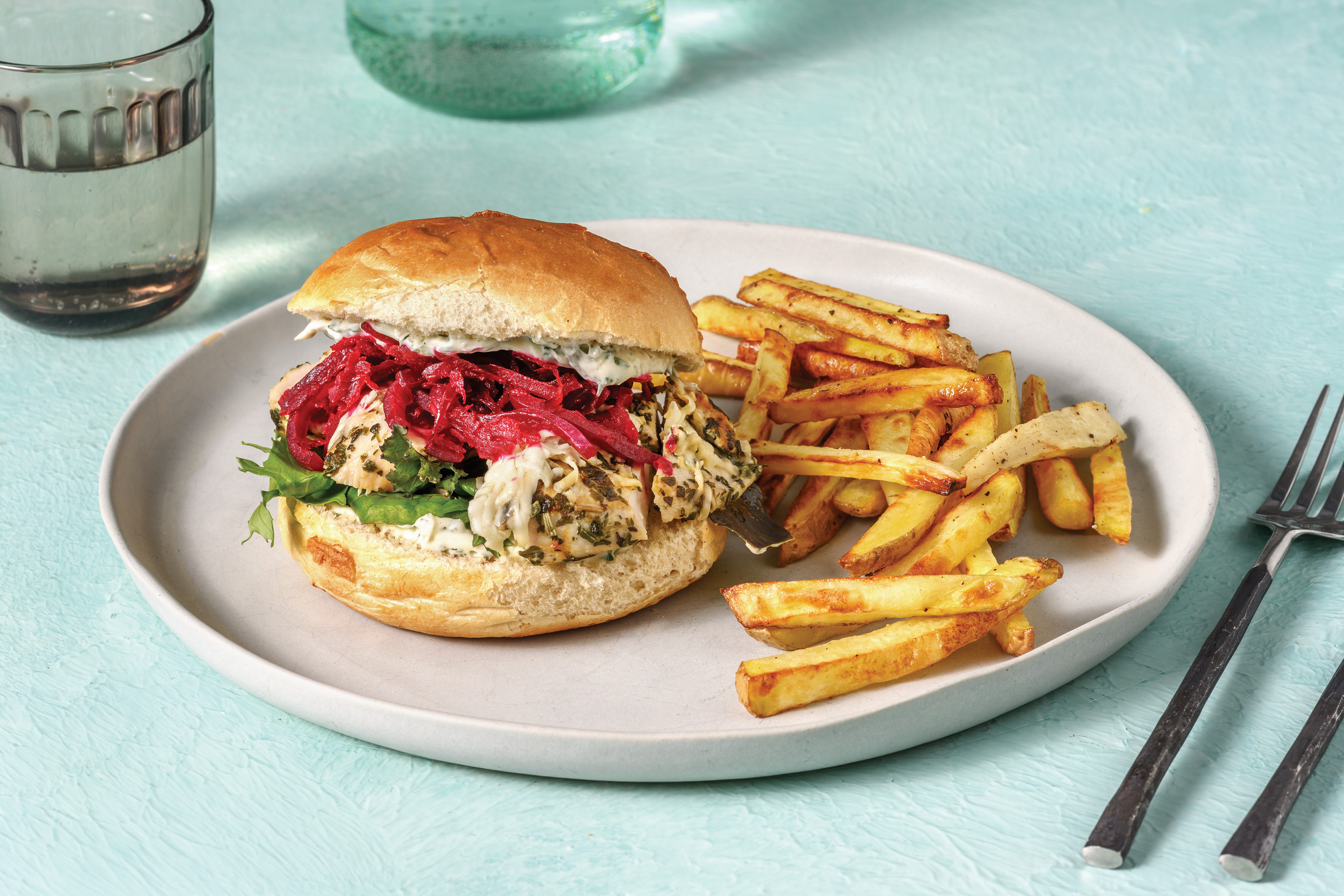 Italian Cheesy Chicken Burger & Beetroot Relish