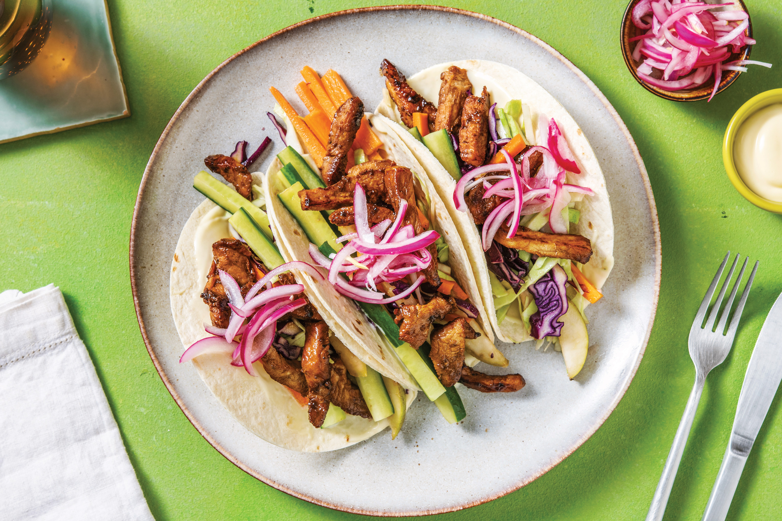 Japanese Pork Tacos & Pickled Onion