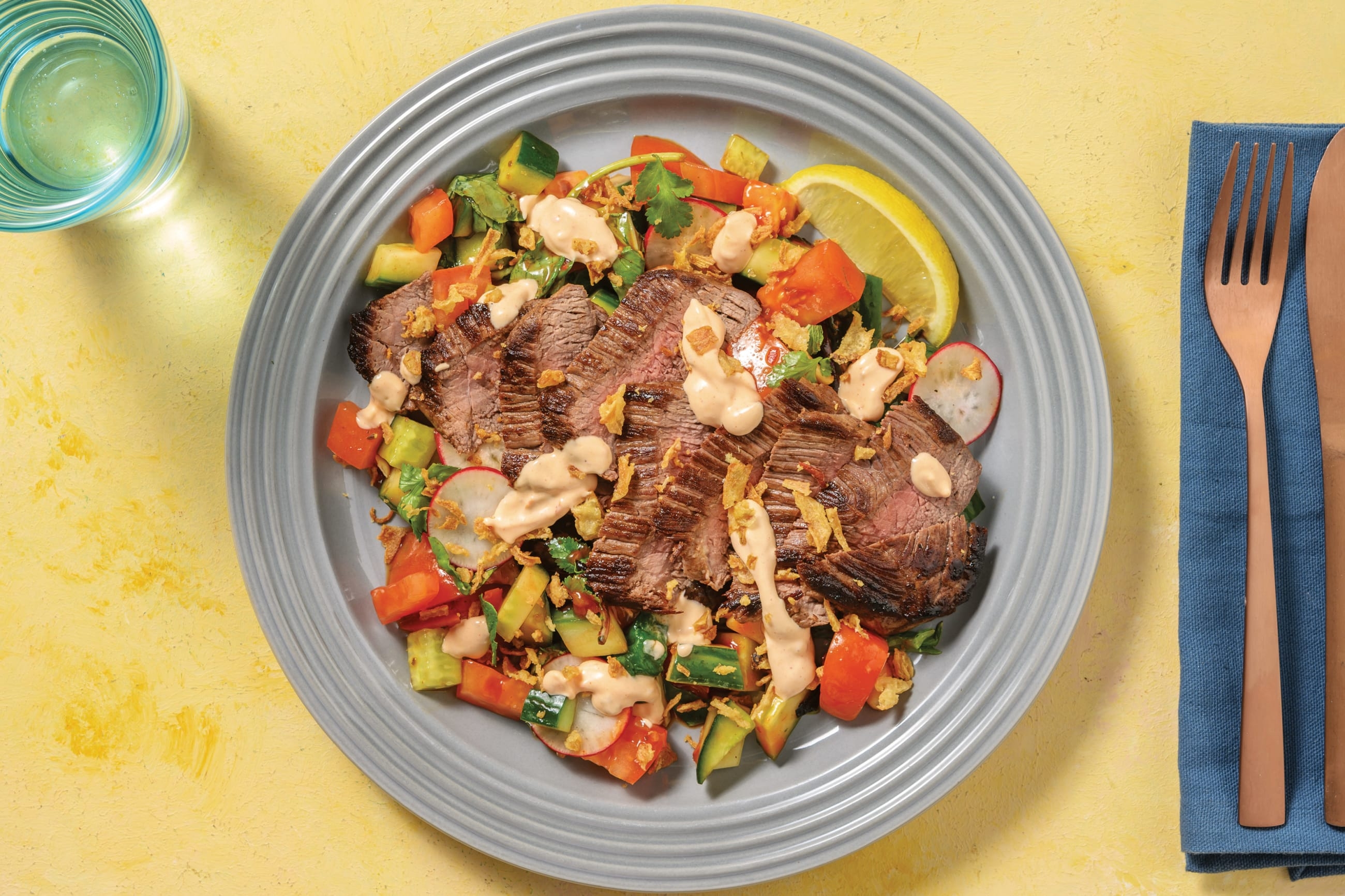 Japanese-Style Beef Salad with Ponzu Dressing & Sriracha Aioli